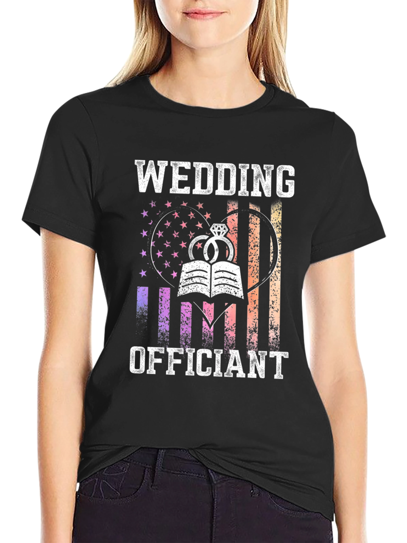 Wedding Officiant Graphic Tee - Heart Flag Design