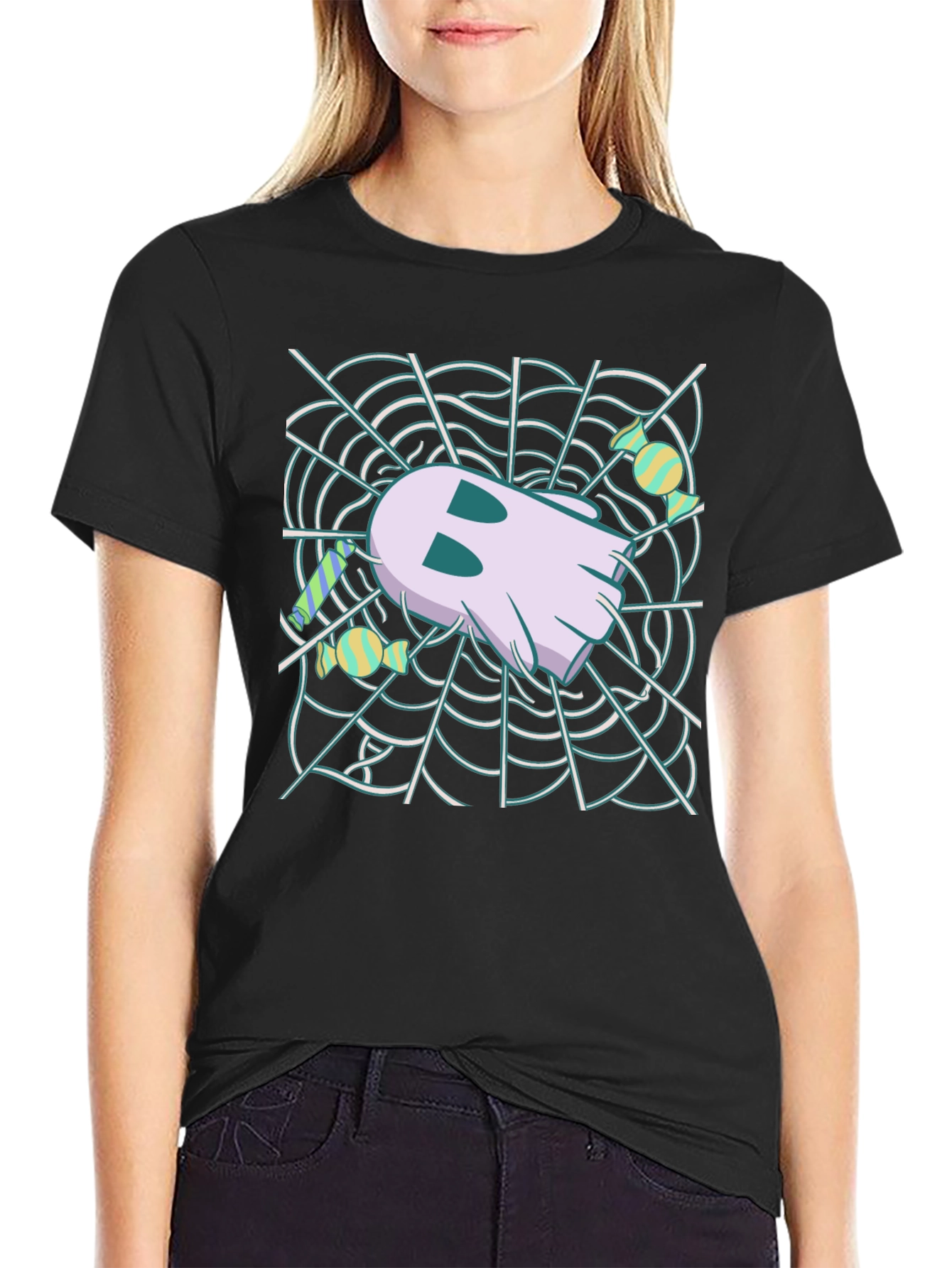 Ghost in Web Halloween Graphic T-Shirt