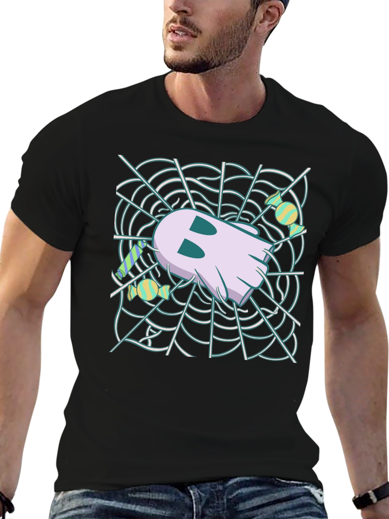 Ghost in Web Halloween Graphic T-Shirt