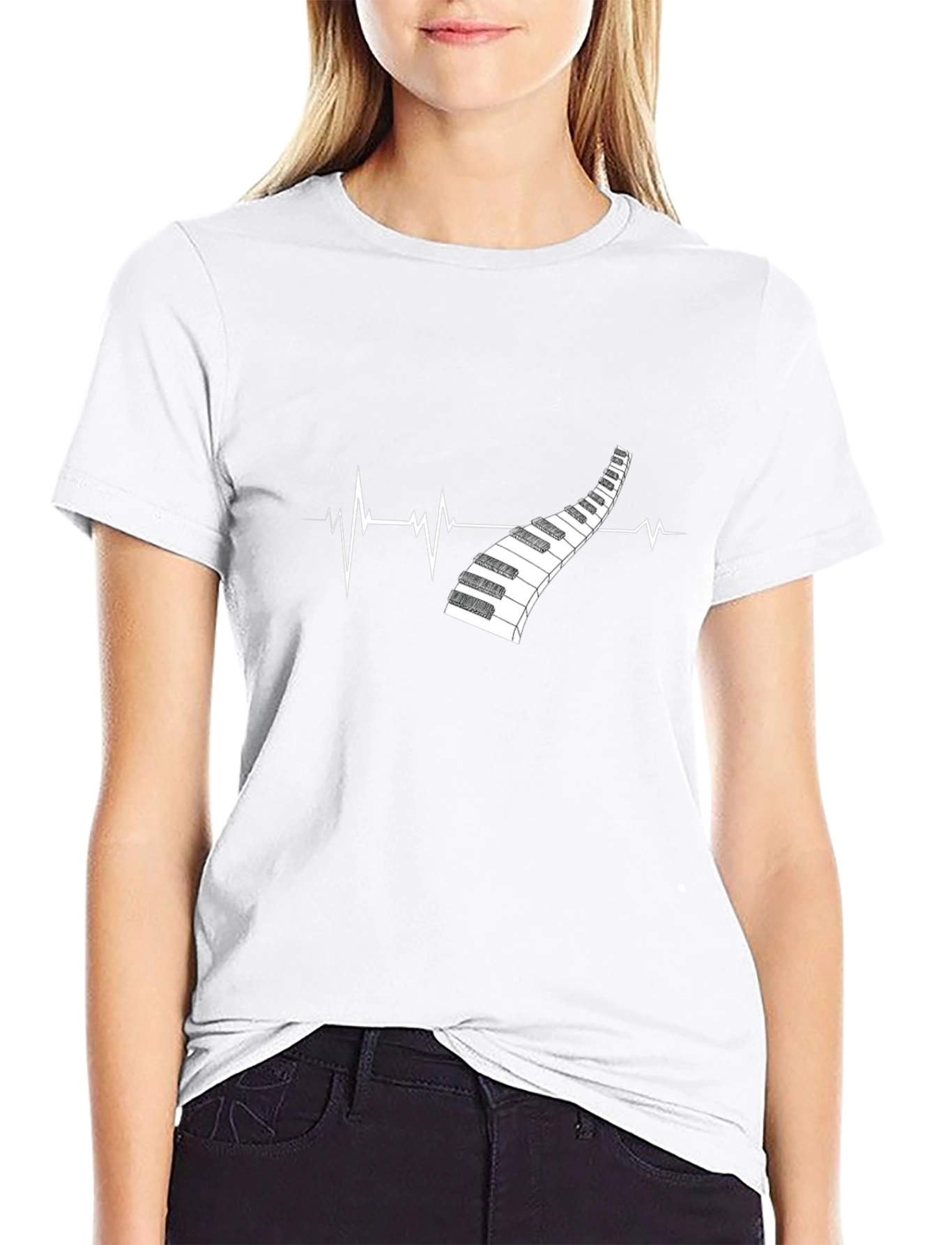 Piano Heartbeat Graphic Tee - Music Lover Shirt