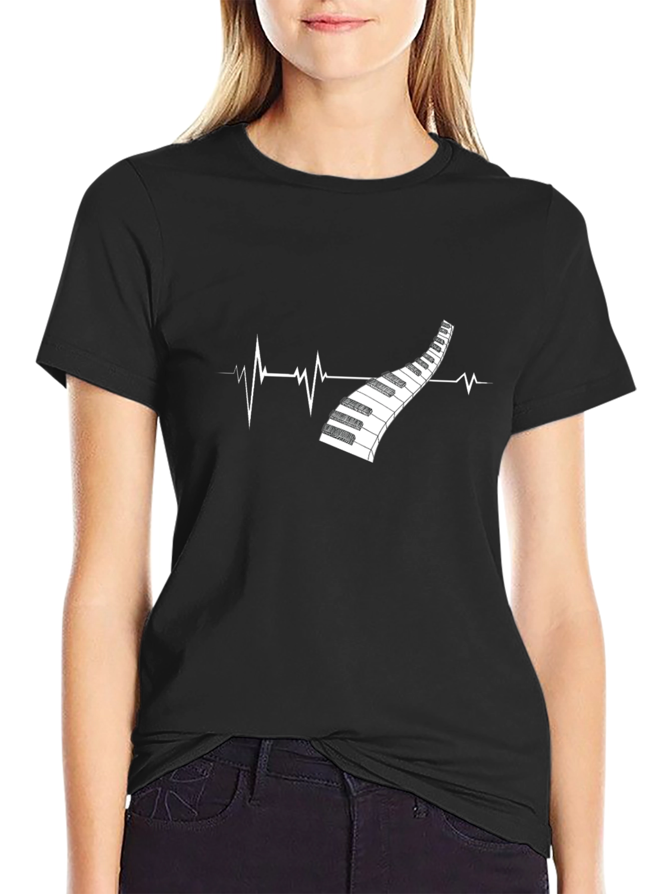 Piano Heartbeat Graphic Tee - Music Lover Shirt