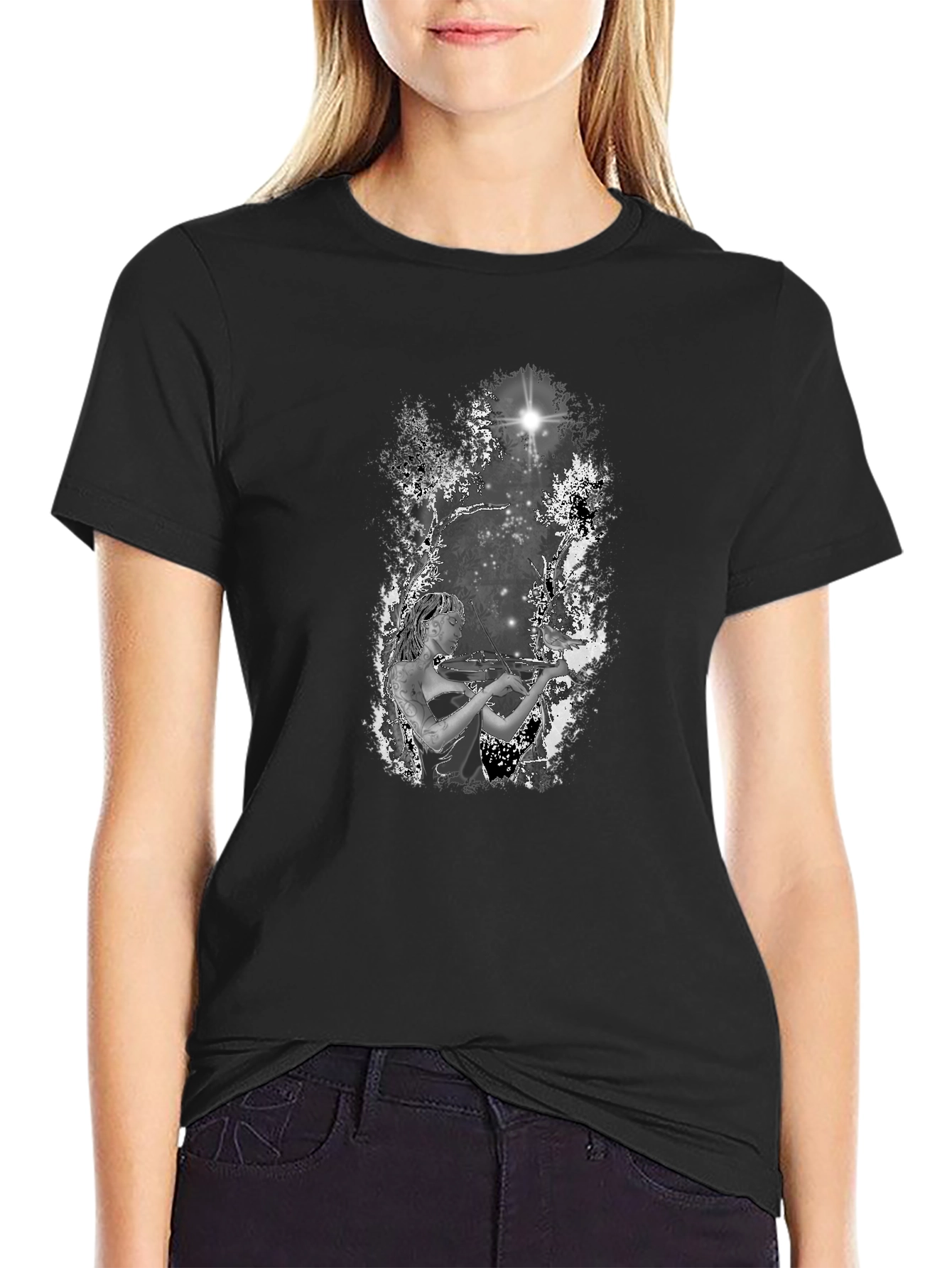 Mystic Violinist Graphic Tee - Black
