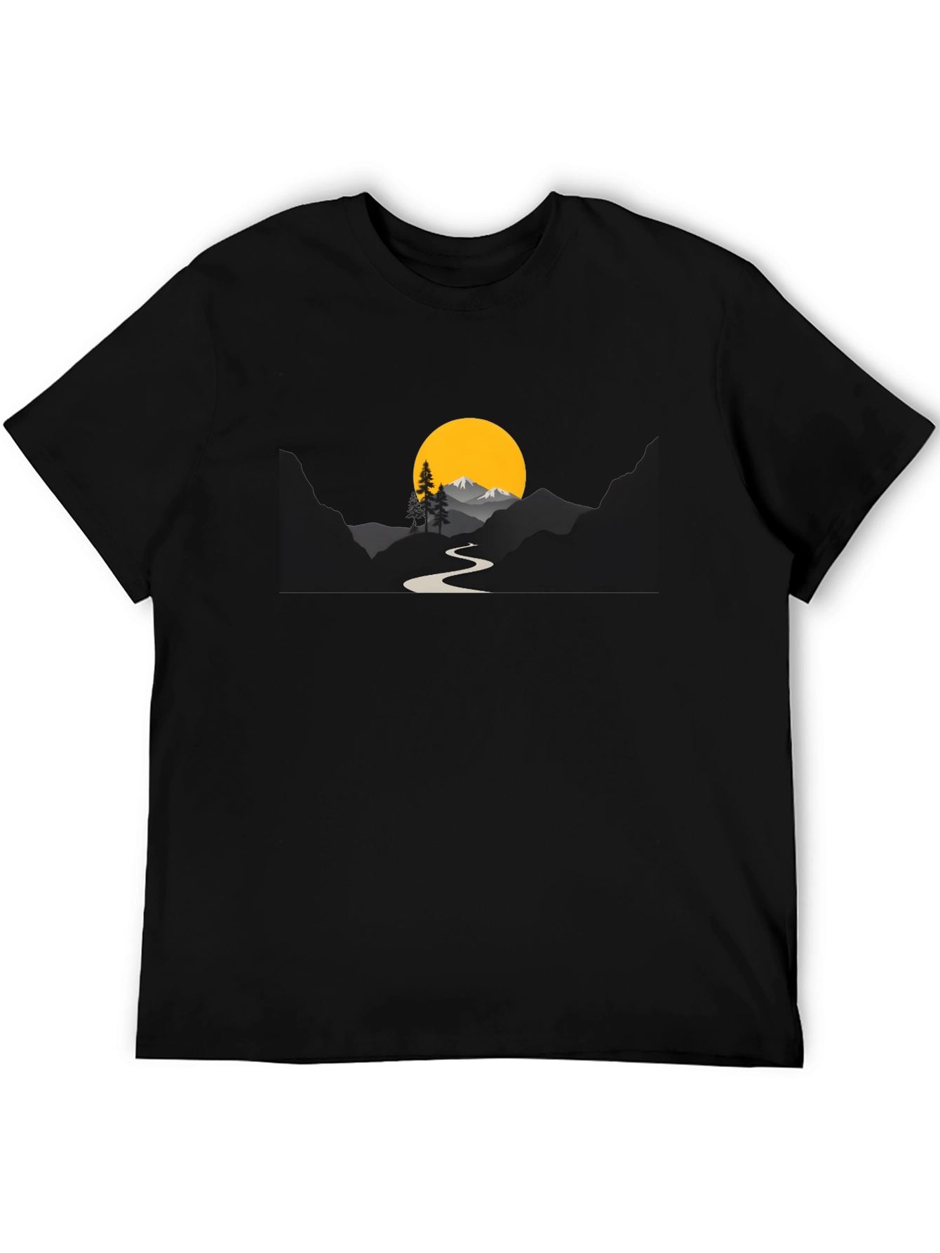Mountain Sunset Graphic Tee - Black Cotton