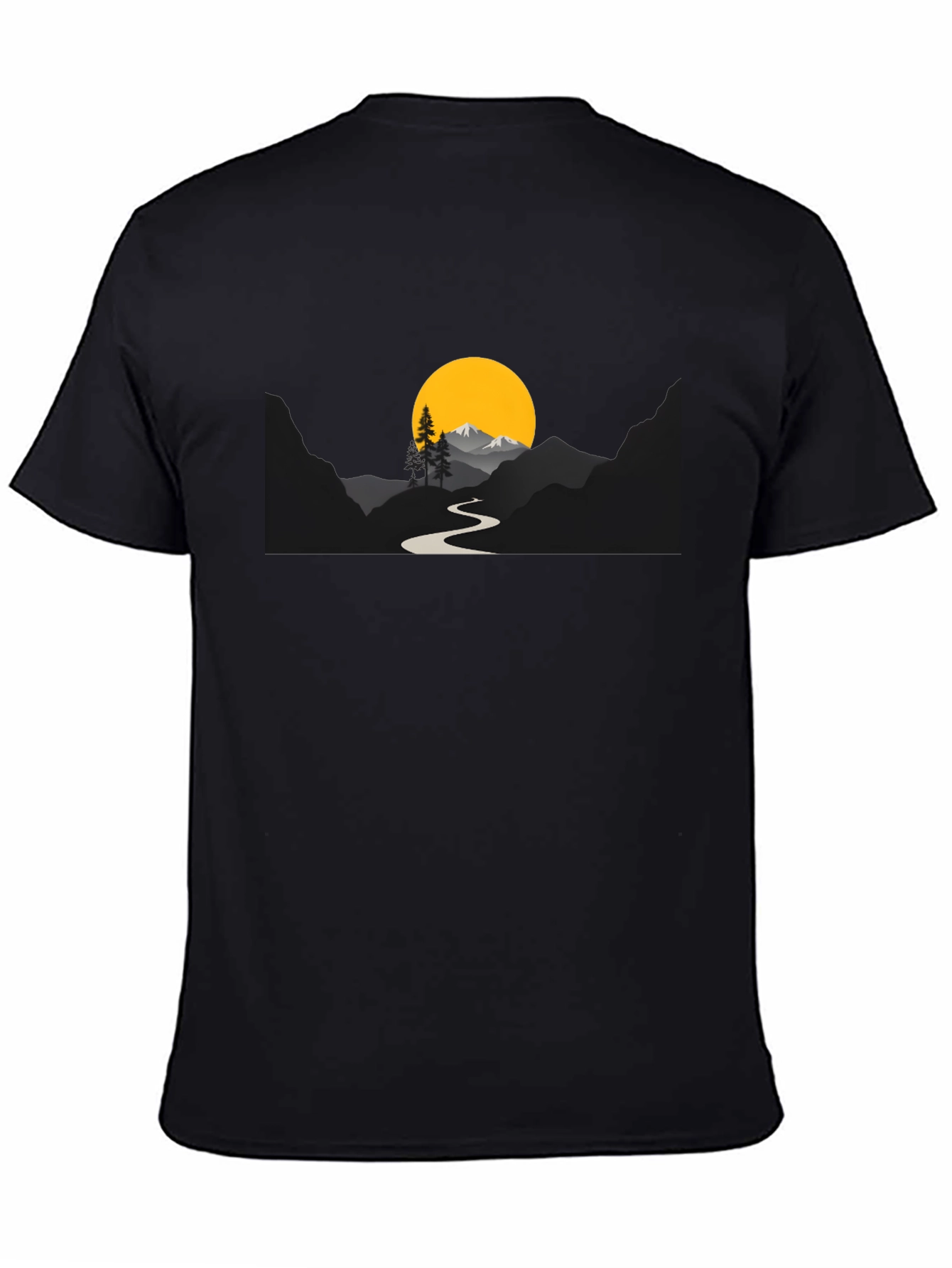 Mountain Sunset Graphic Tee - Black Cotton