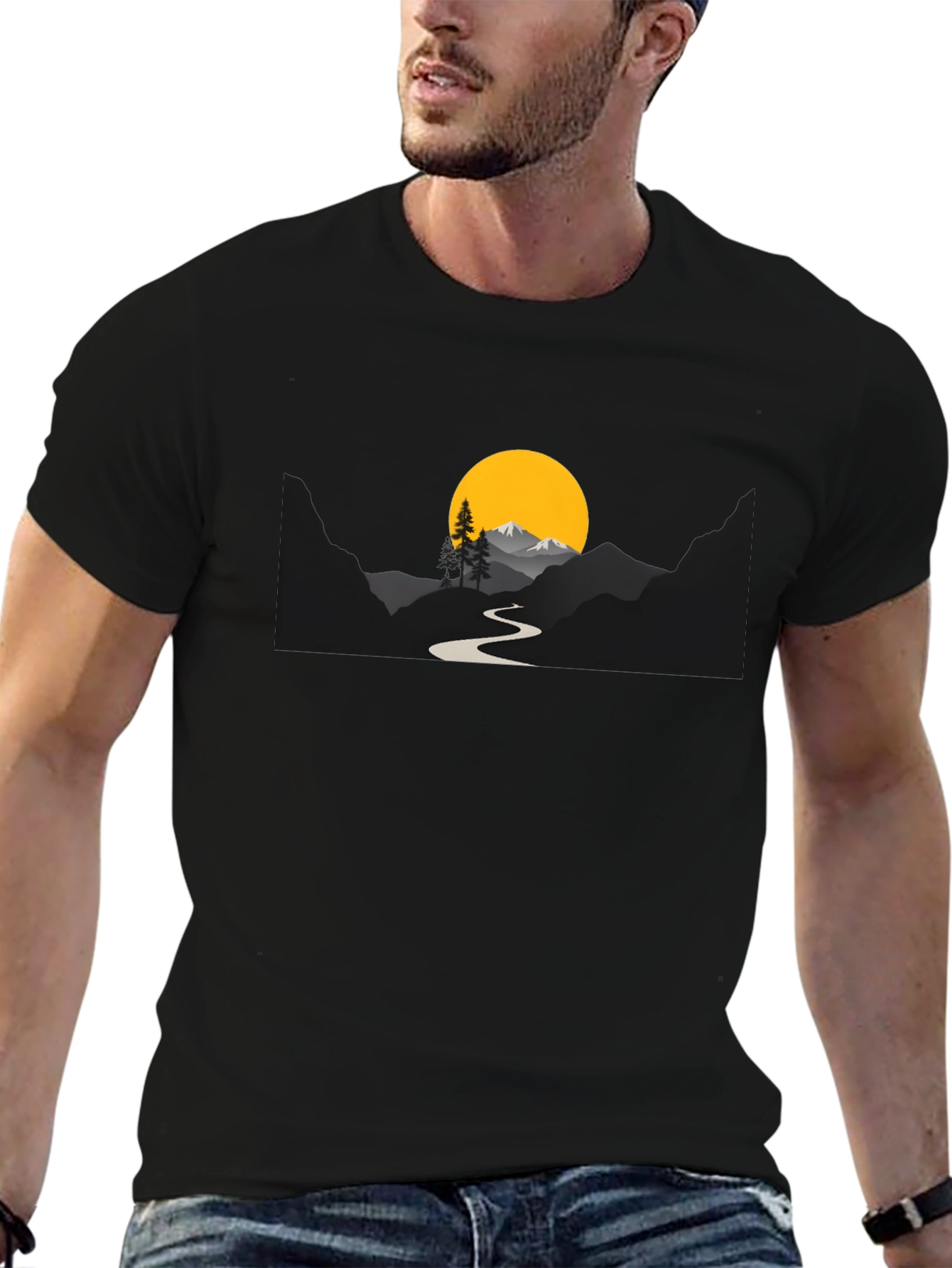Mountain Sunset Graphic Tee - Black Cotton