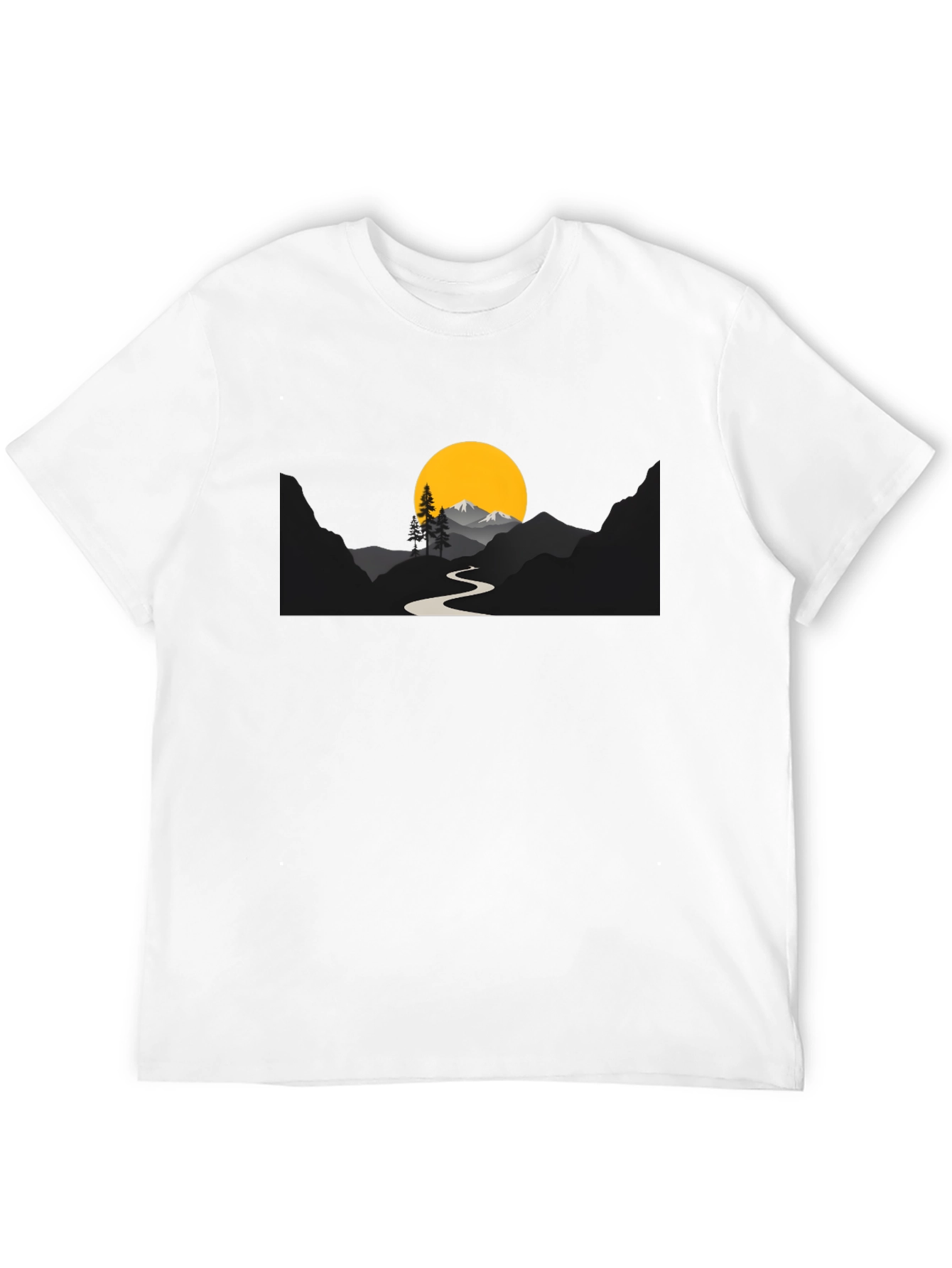 Mountain Sunset Graphic Tee - Black Cotton