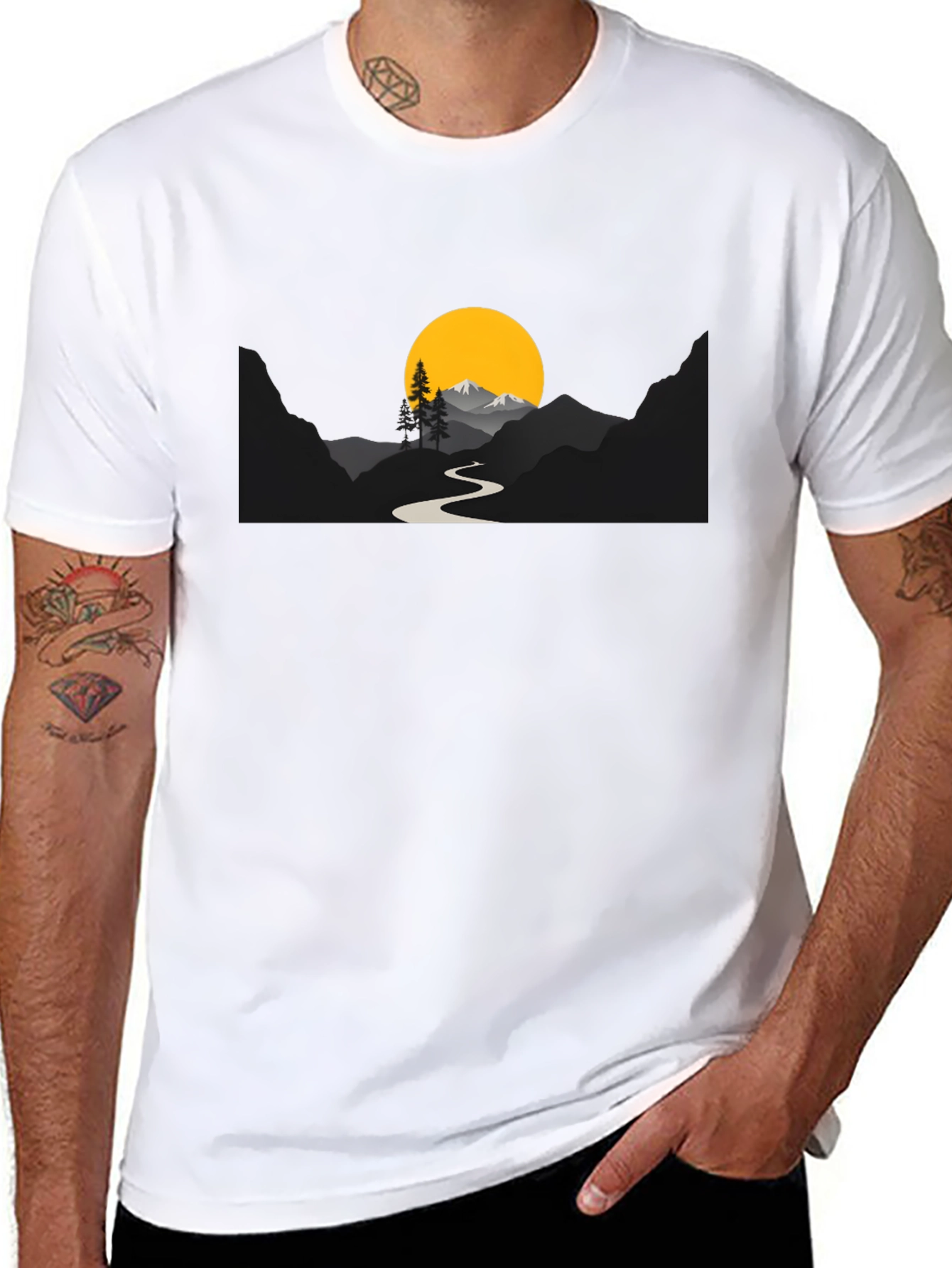 Mountain Sunset Graphic Tee - Black Cotton