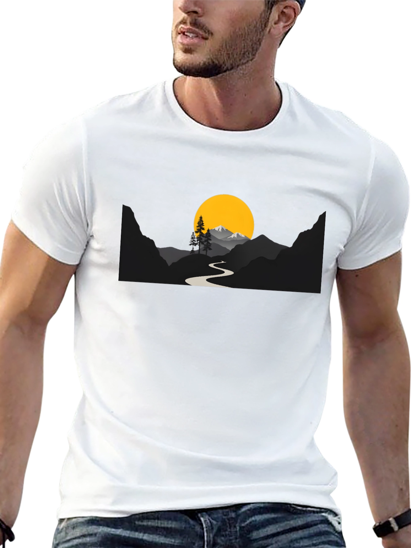 Mountain Sunset Graphic Tee - Black Cotton