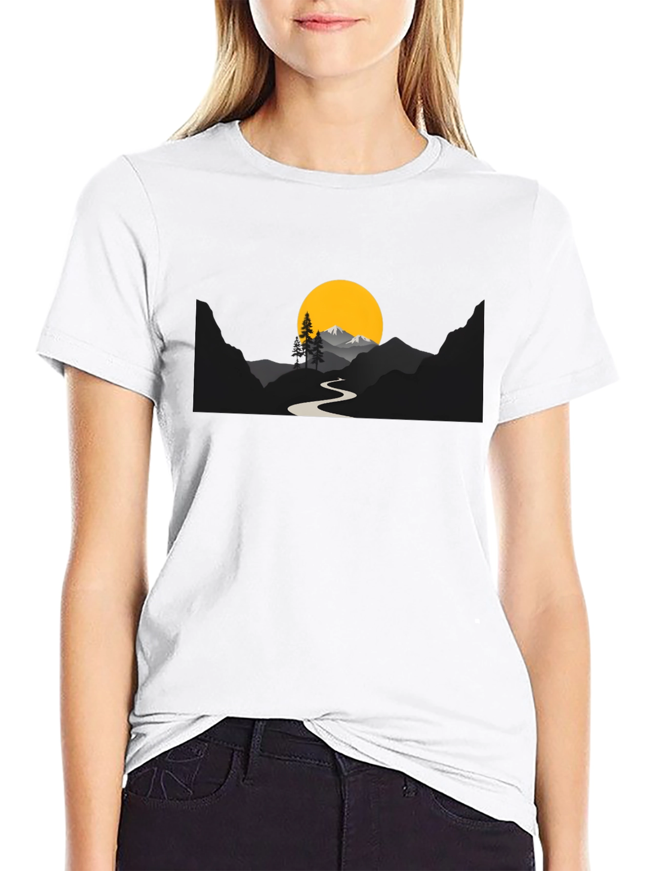 Mountain Sunset Graphic Tee - Black Cotton
