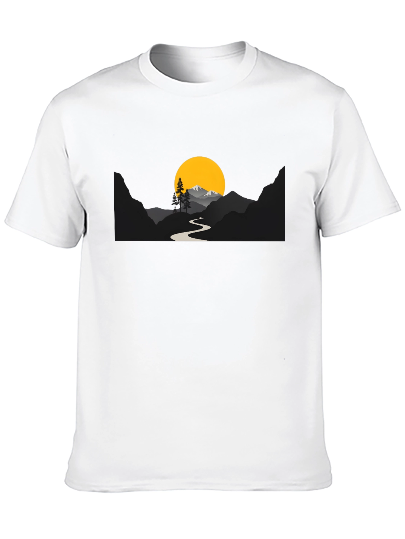 Mountain Sunset Graphic Tee - Black Cotton