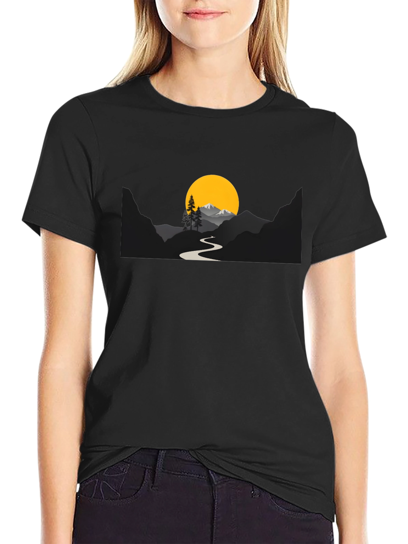 Mountain Sunset Graphic Tee - Black Cotton
