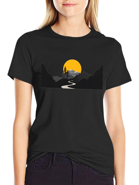 Mountain Sunset Graphic Tee - Black Cotton