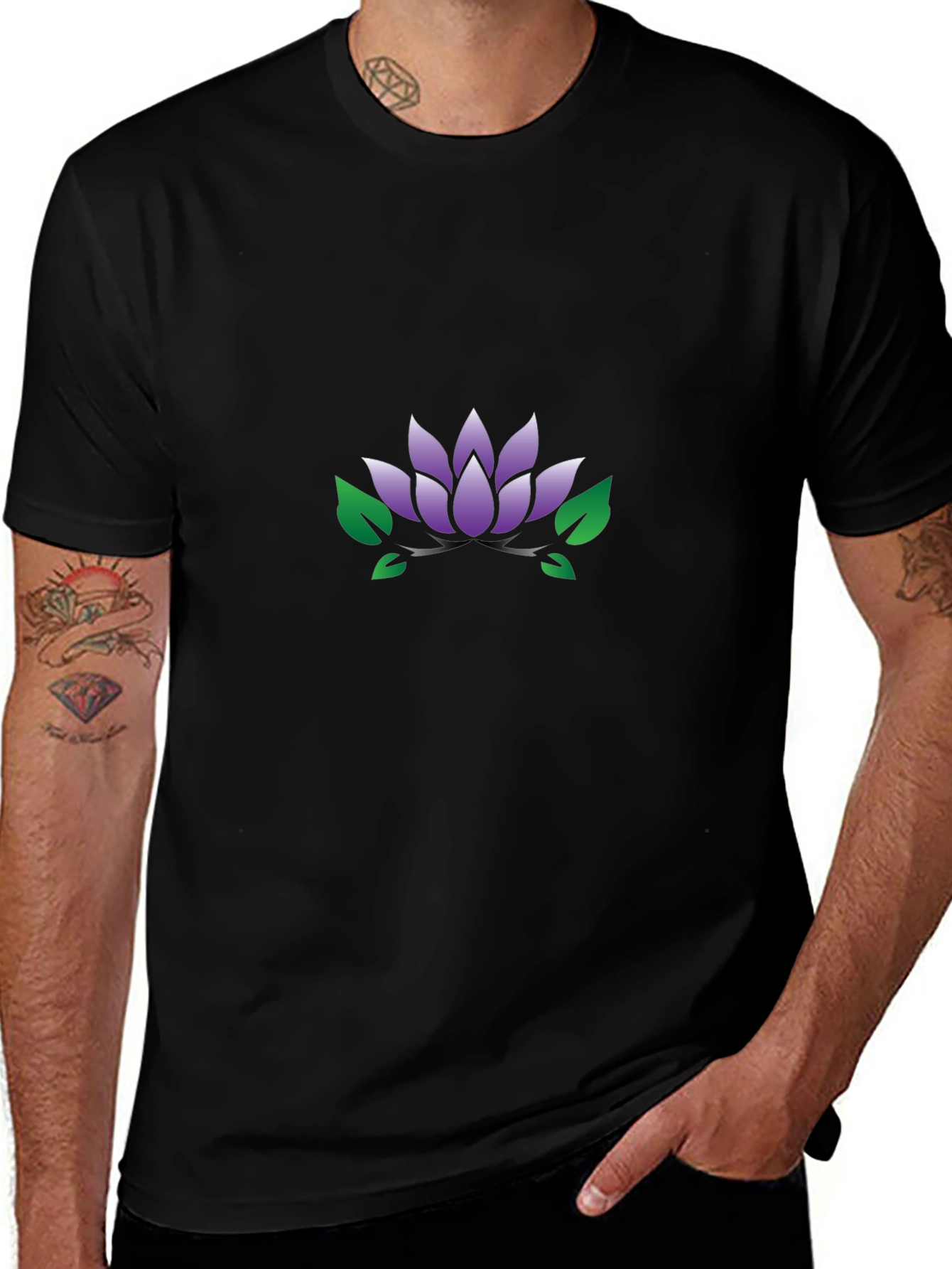 Lotus Flower Graphic Black T-Shirt