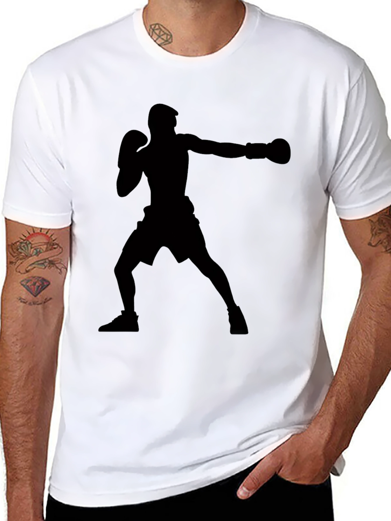 Boxing Silhouette Graphic T-Shirt - Black