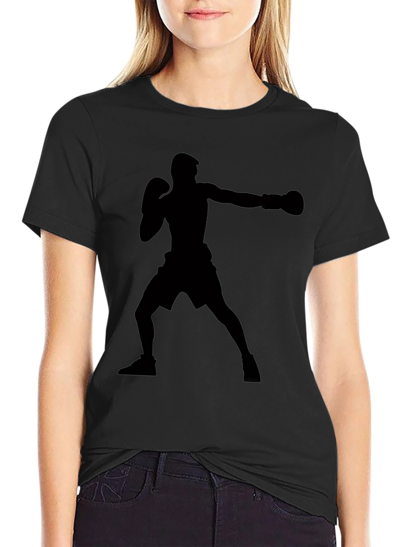 Boxing Silhouette Graphic T-Shirt - Black