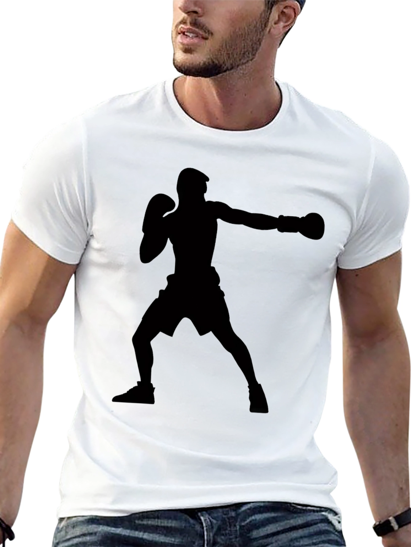 Boxing Silhouette Graphic T-Shirt - Black