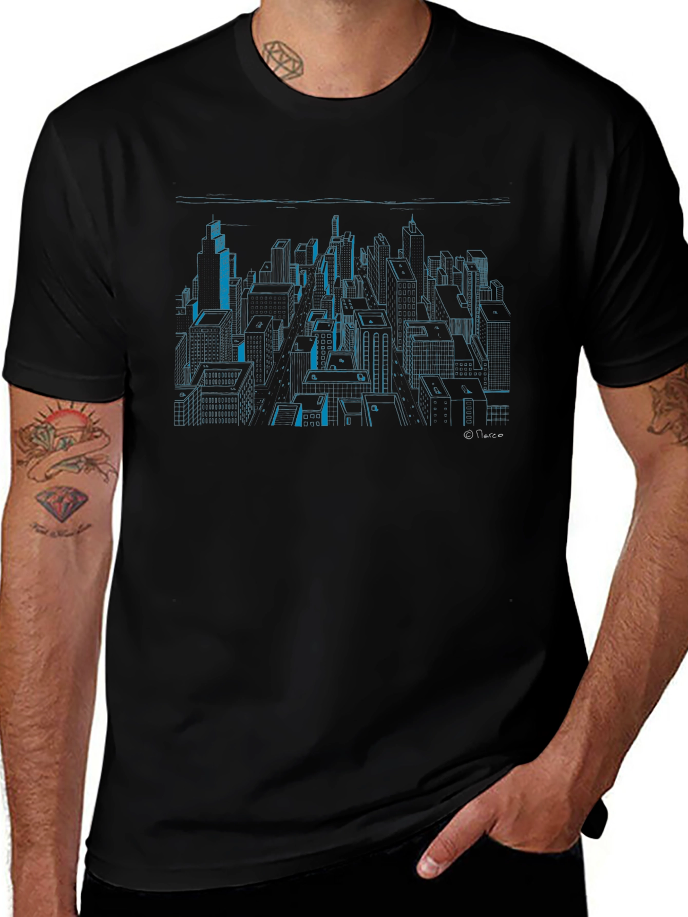 Cityscape Graphic Print Black T-Shirt
