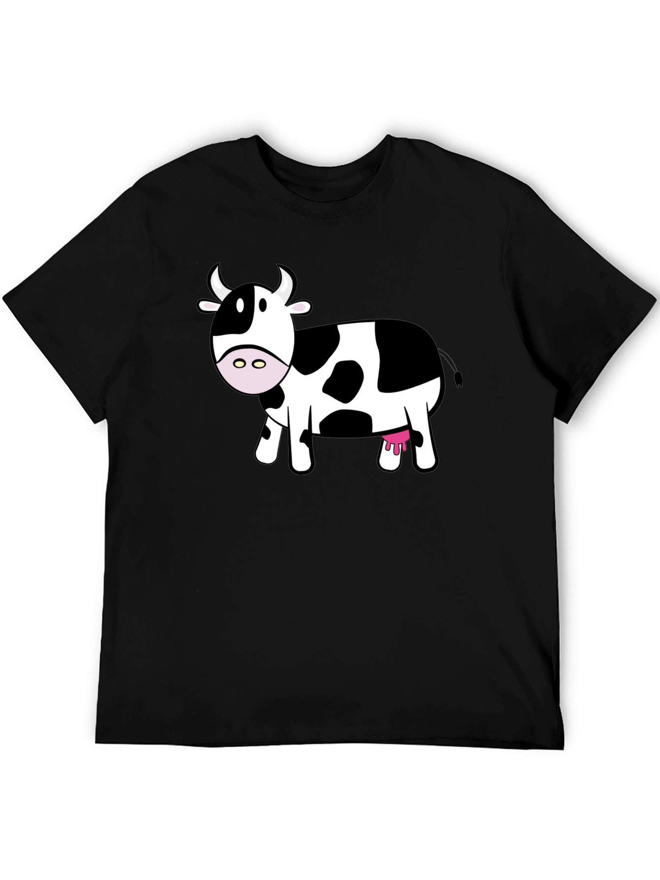 Cute Cow Graphic Tee - Black Cotton T-Shirt