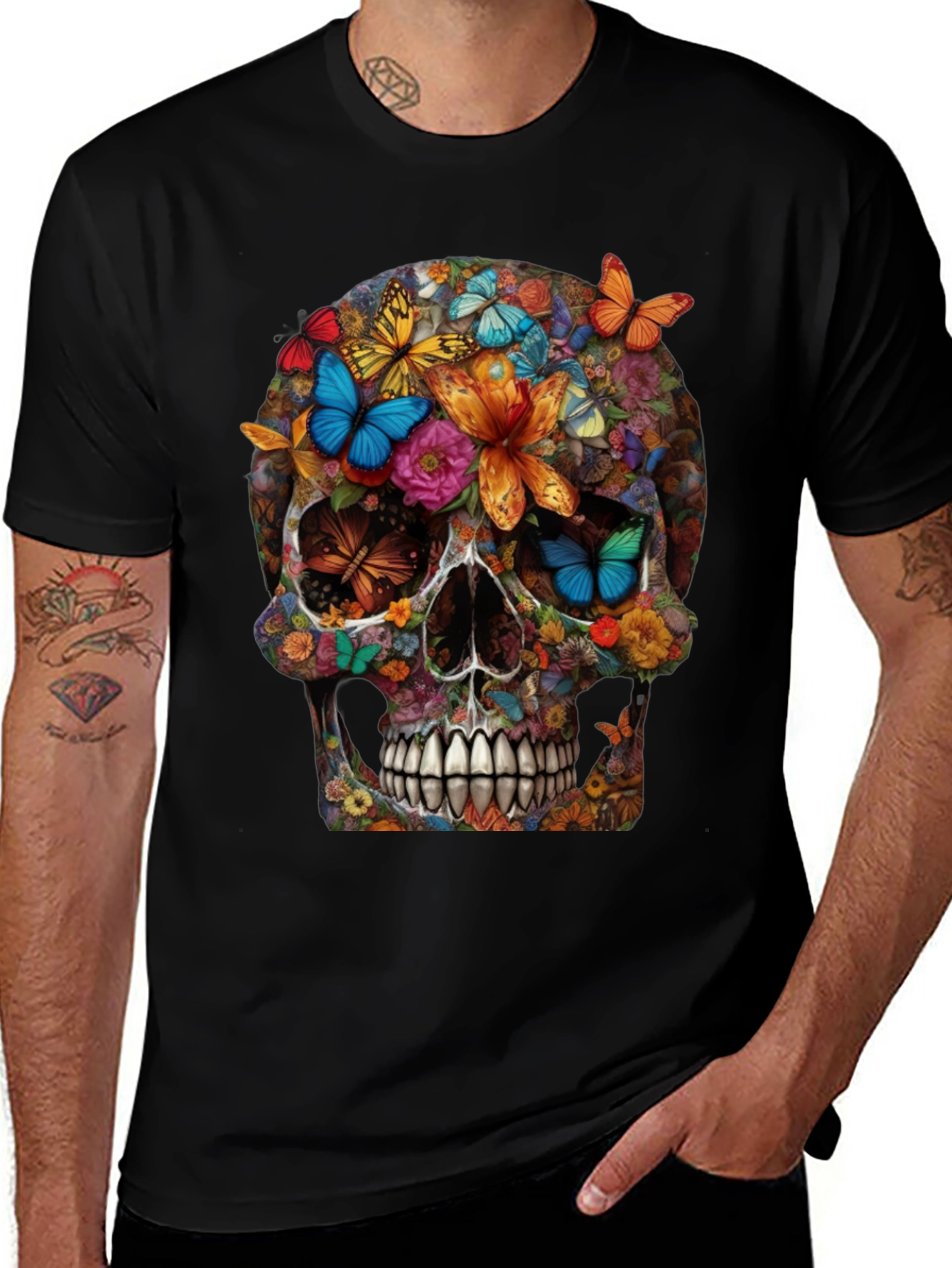 Floral Butterfly Skull Graphic Tee