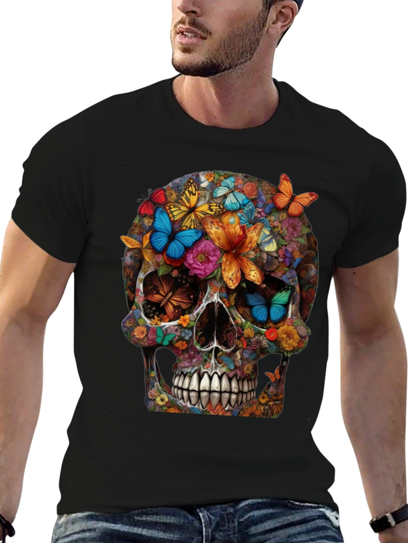 Floral Butterfly Skull Graphic Tee