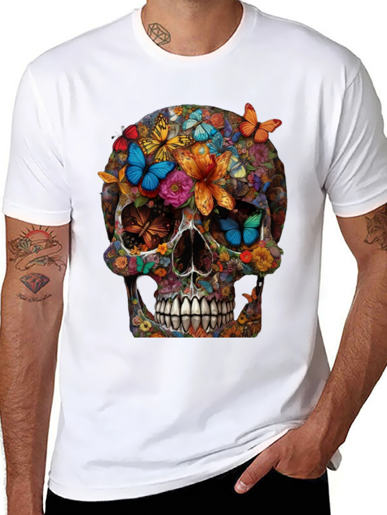 Floral Butterfly Skull Graphic Tee