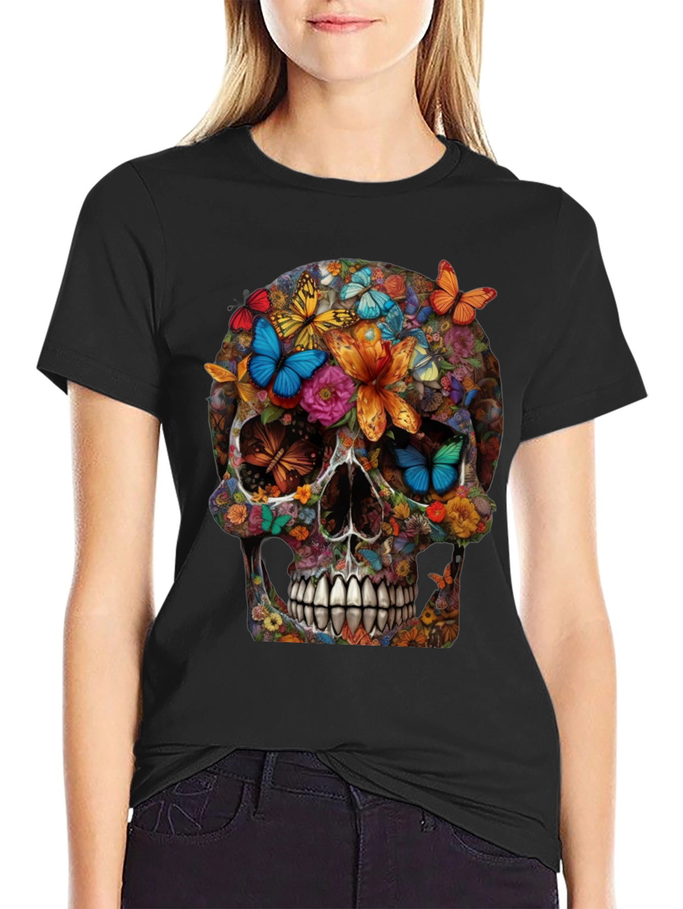 Floral Butterfly Skull Graphic Tee