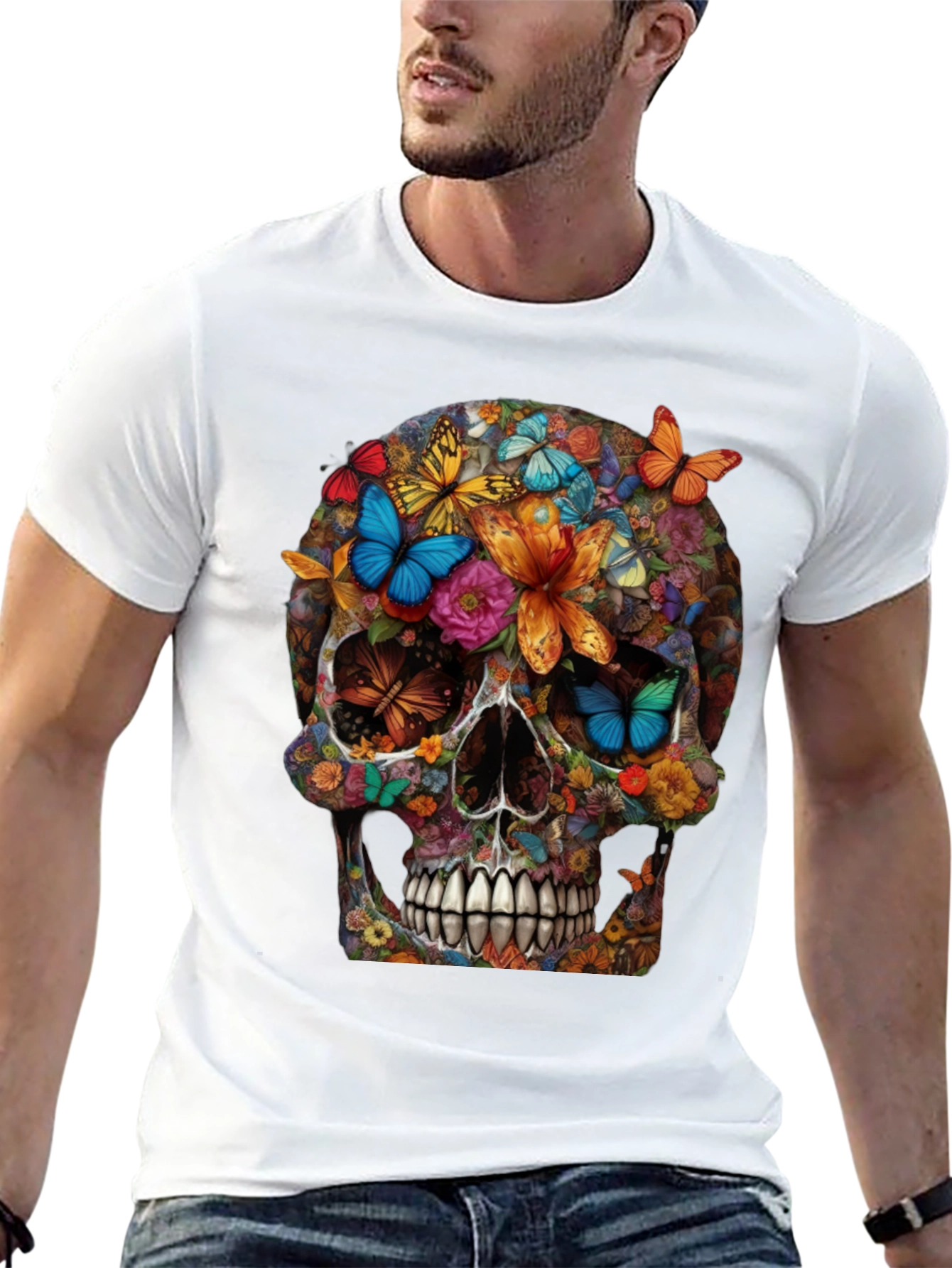 Floral Butterfly Skull Graphic Tee