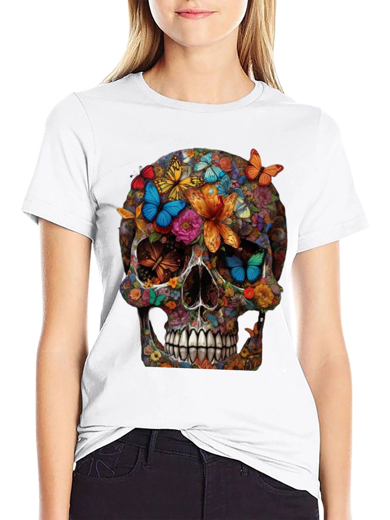 Floral Butterfly Skull Graphic Tee