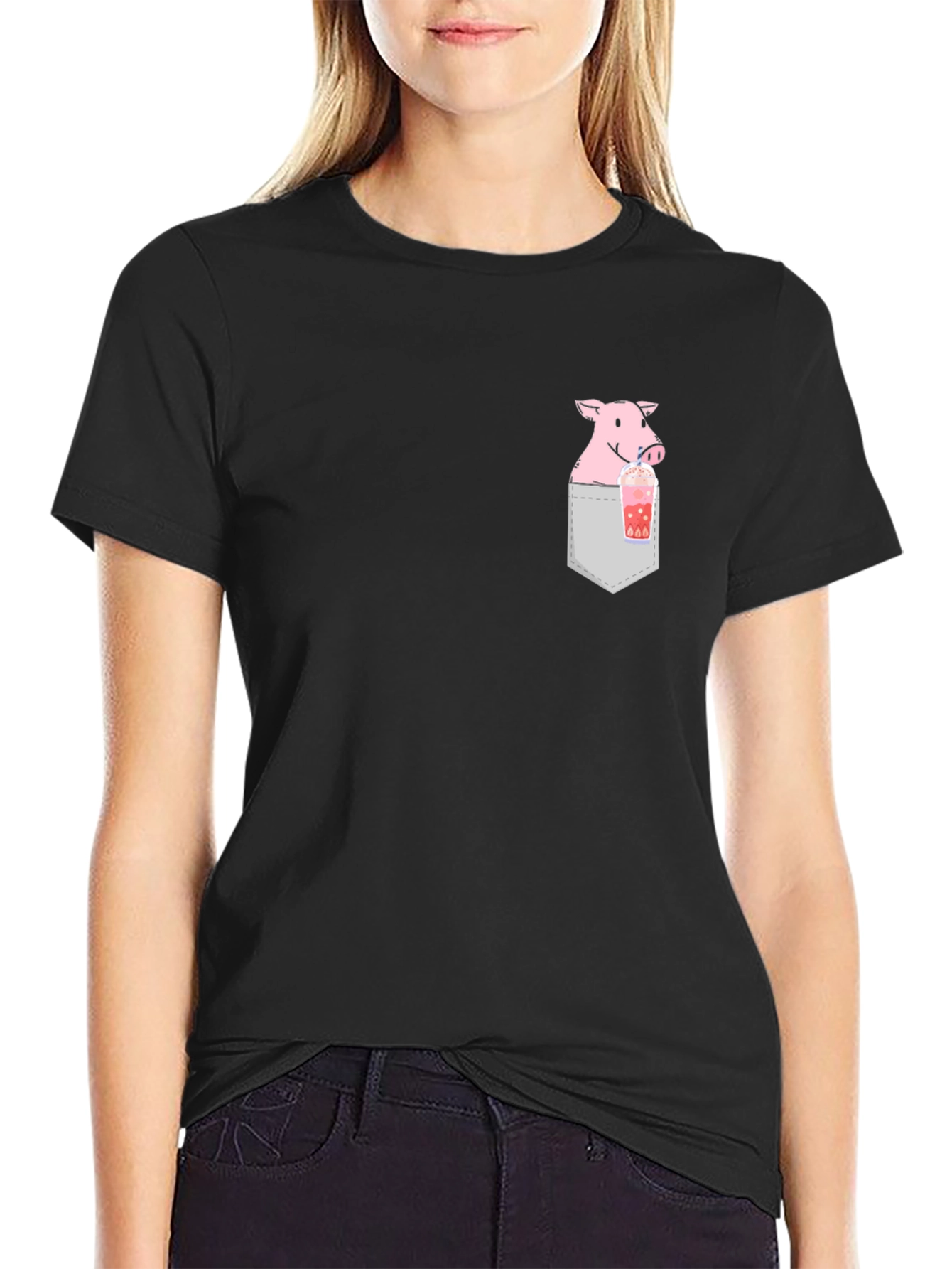 Pig Boba Pocket Tee - Cute Graphic T-Shirt