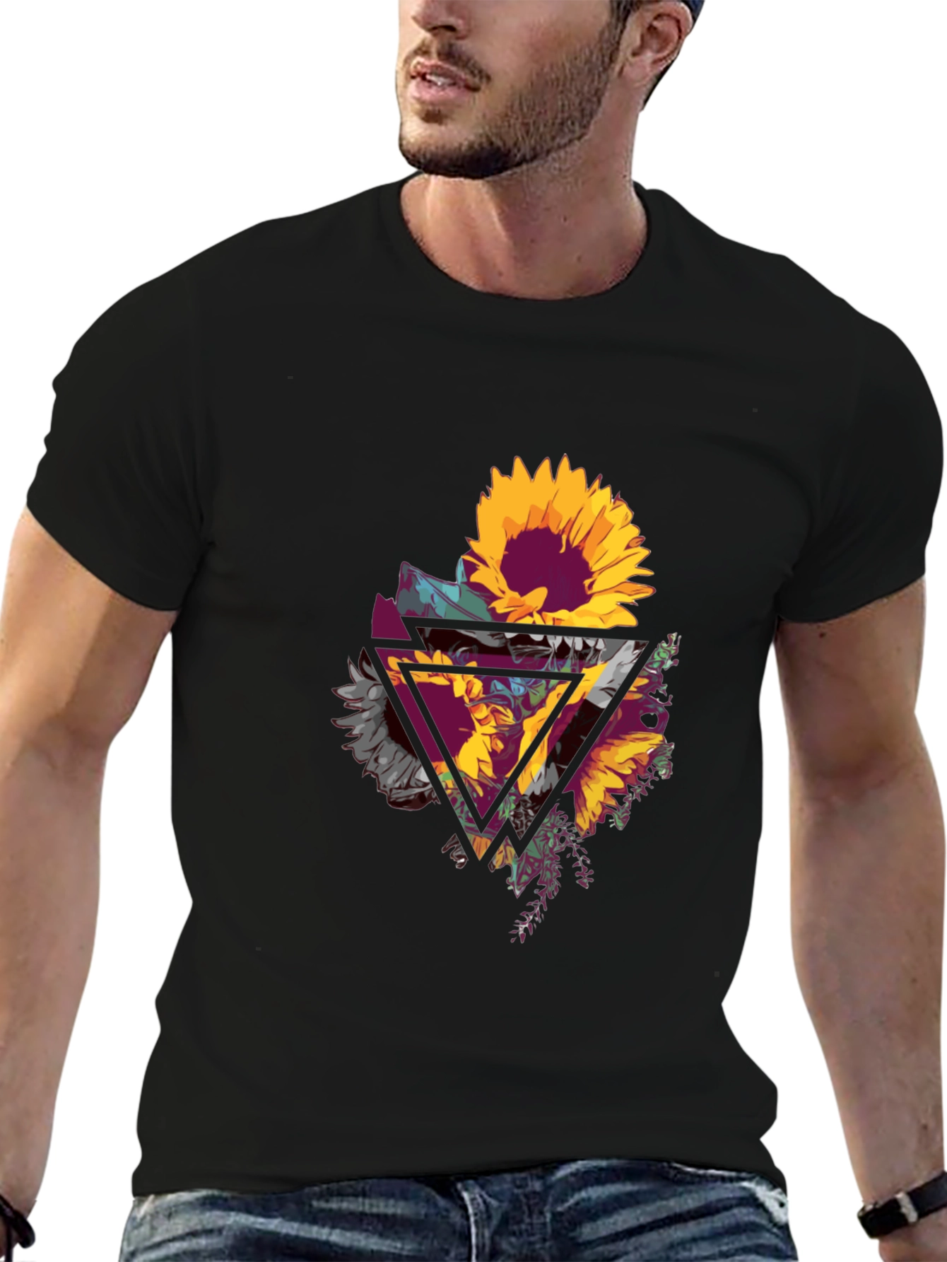 Sunflower Geometric Graphic Tee - Mens Black T-Shirt
