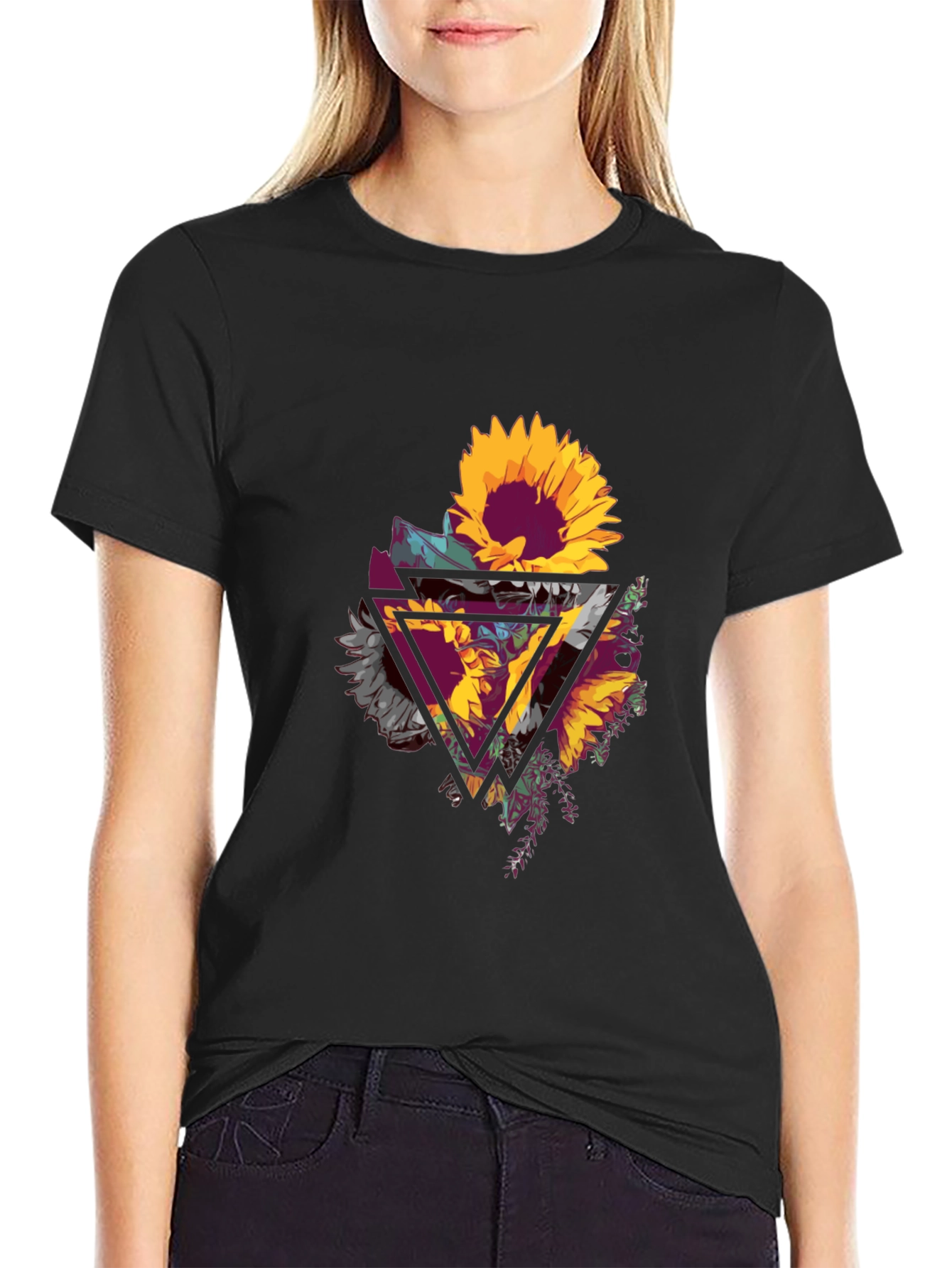 Sunflower Geometric Graphic Tee - Mens Black T-Shirt