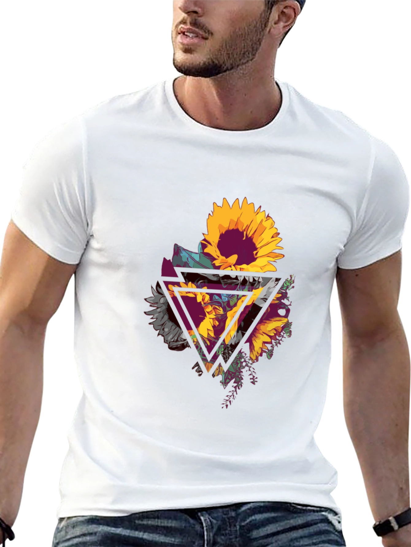 Sunflower Geometric Graphic Tee - Mens Black T-Shirt