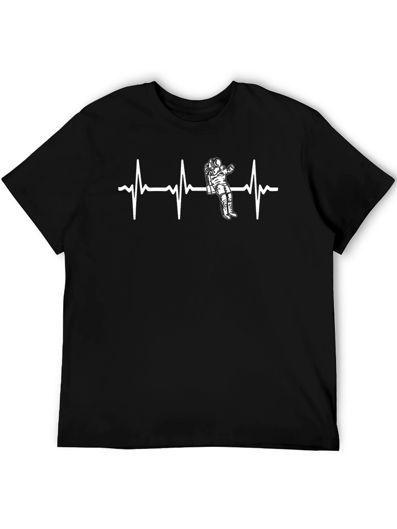 Astronaut Heartbeat Graphic Tee - Black Casual T-Shirt