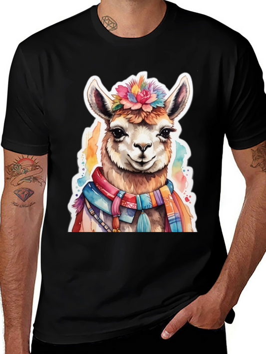 Llama Watercolor Graphic Tee - Fun Animal Art Shirt