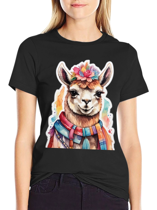 Llama Watercolor Graphic Tee - Fun Animal Art Shirt