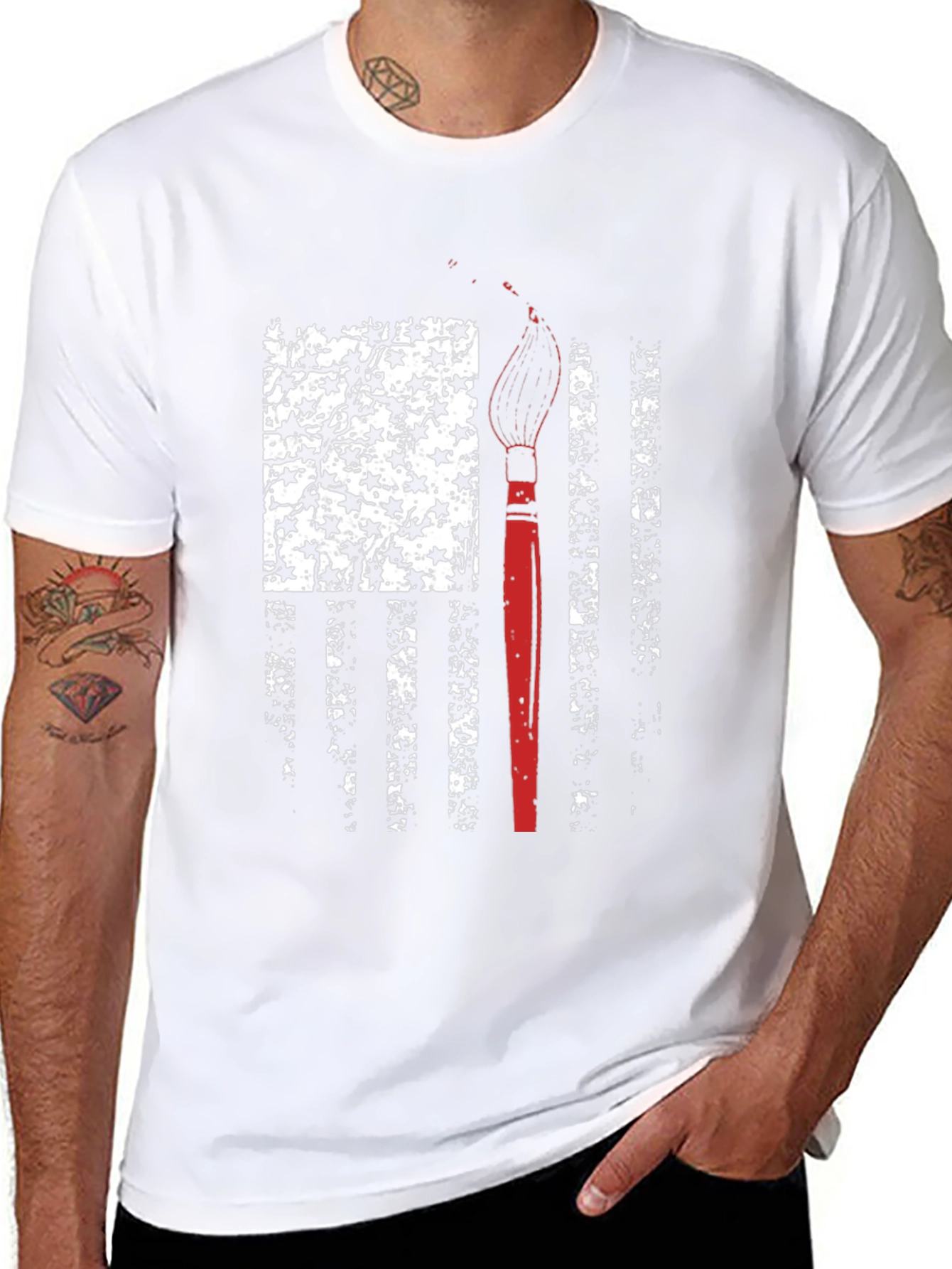 Patriotic Artist T-Shirt - American Flag Paintbrush Design