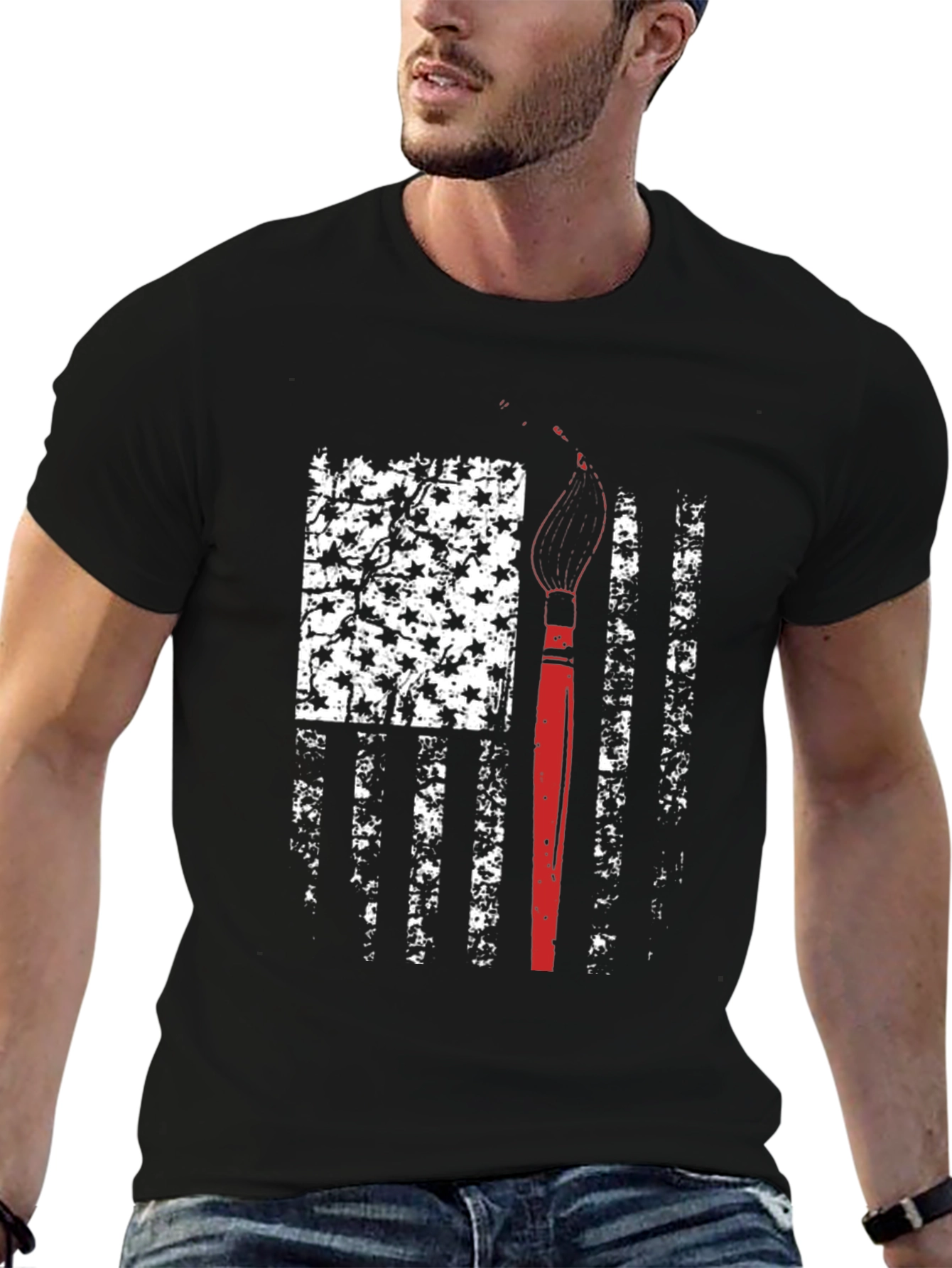 Patriotic Artist T-Shirt - American Flag Paintbrush Design