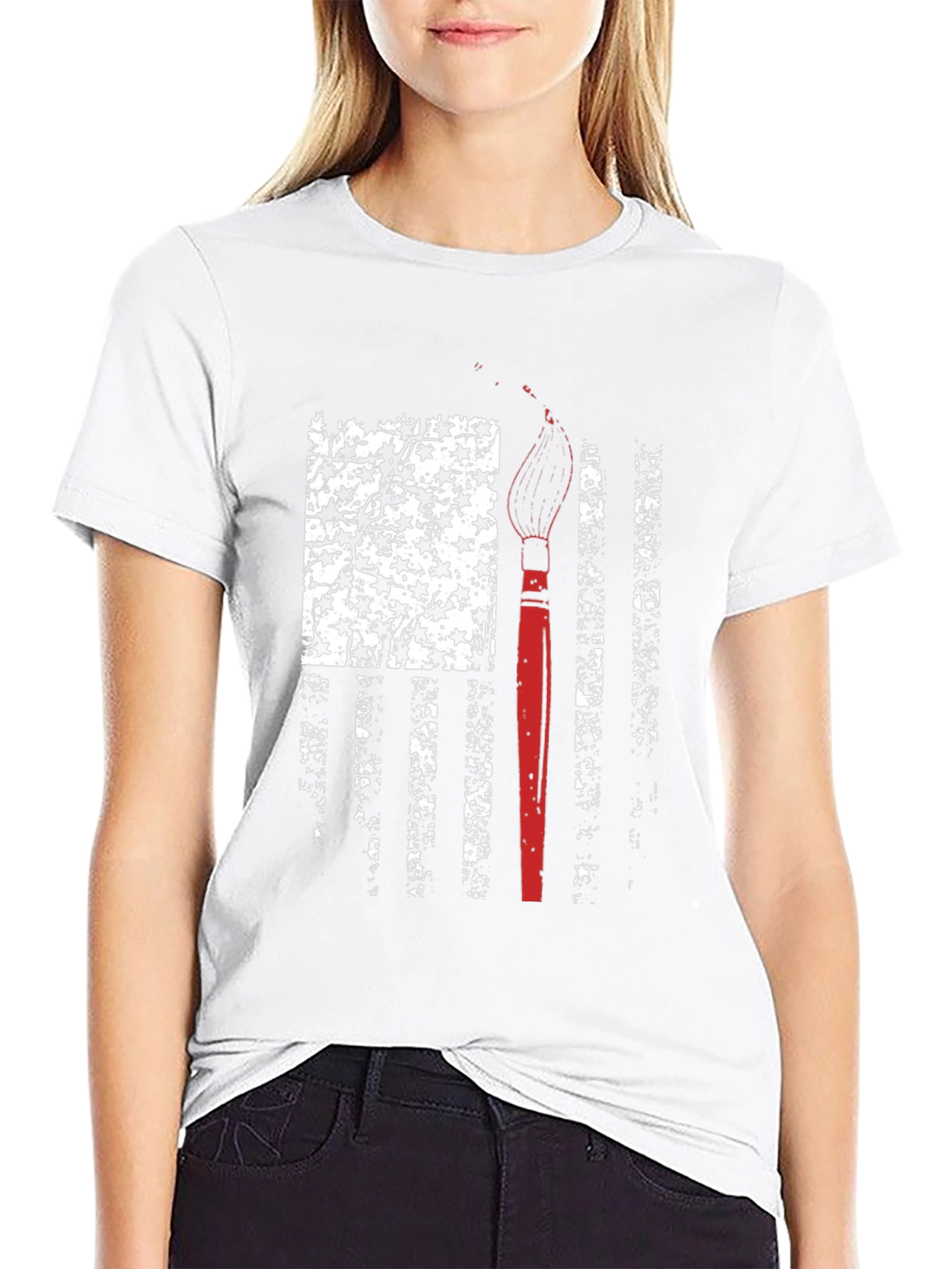 Patriotic Artist T-Shirt - American Flag Paintbrush Design
