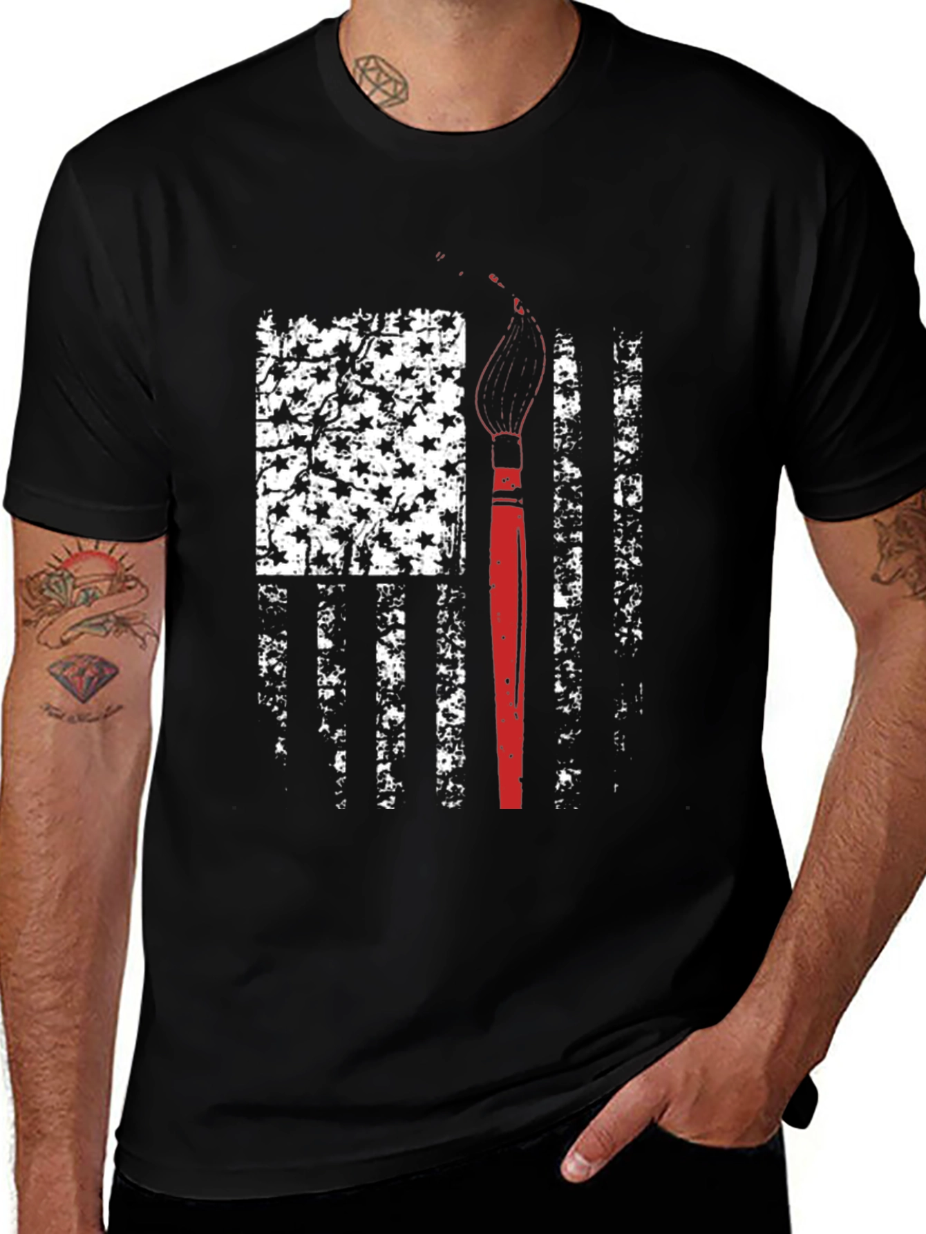 Patriotic Artist T-Shirt - American Flag Paintbrush Design