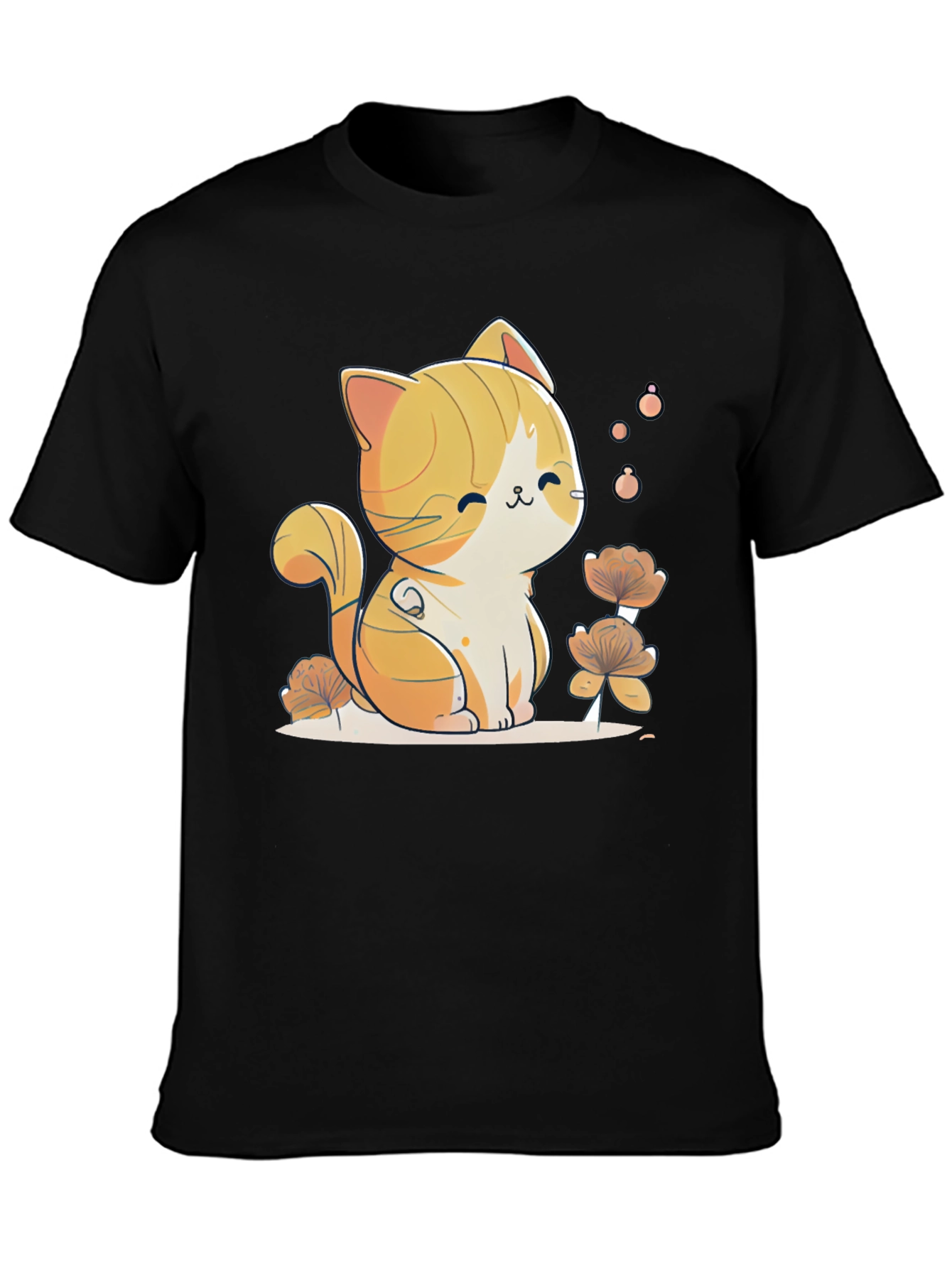 Cute Cat Graphic Tee - Black Cotton Comfort