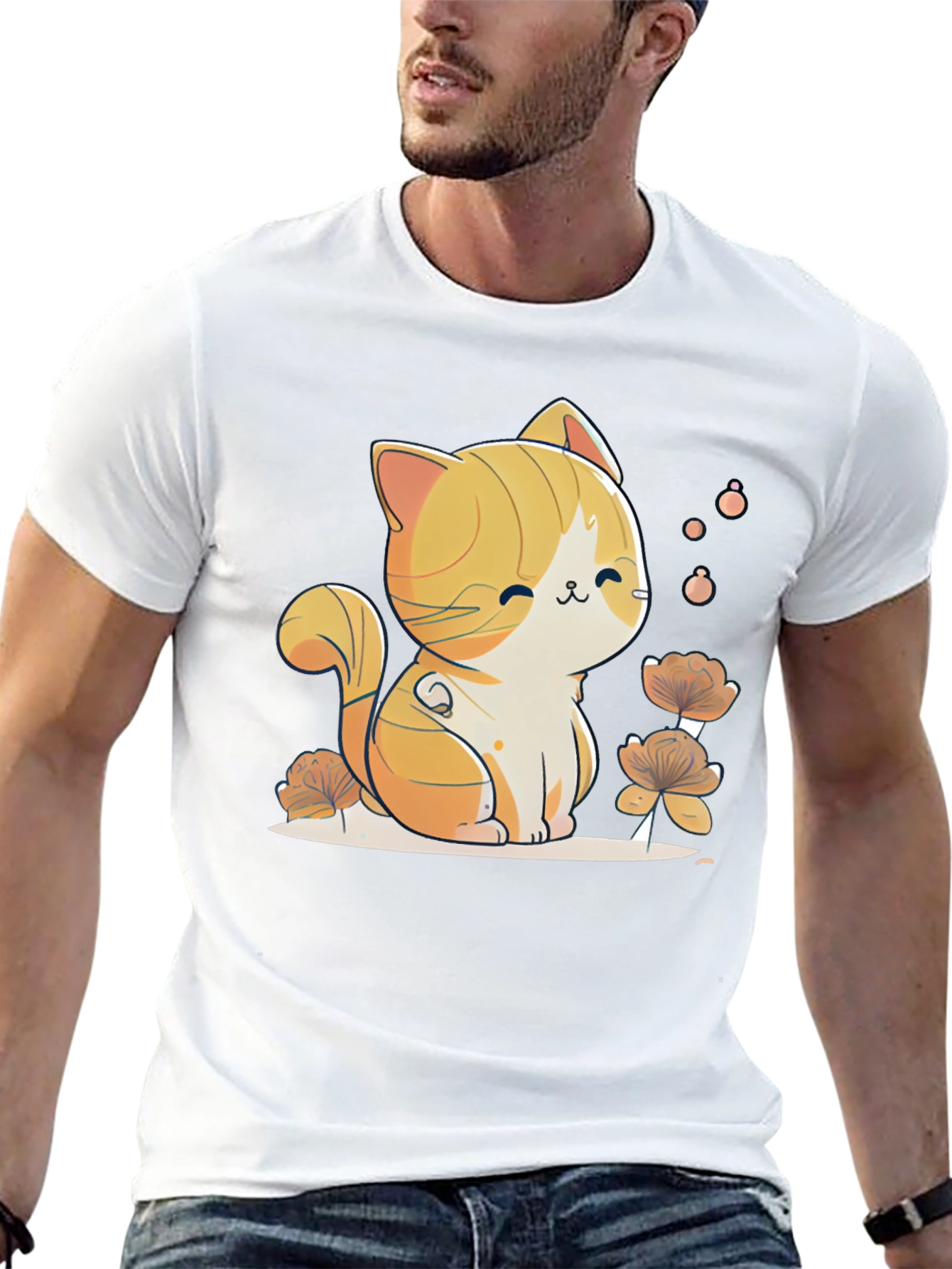 Cute Cat Graphic Tee - Black Cotton Comfort