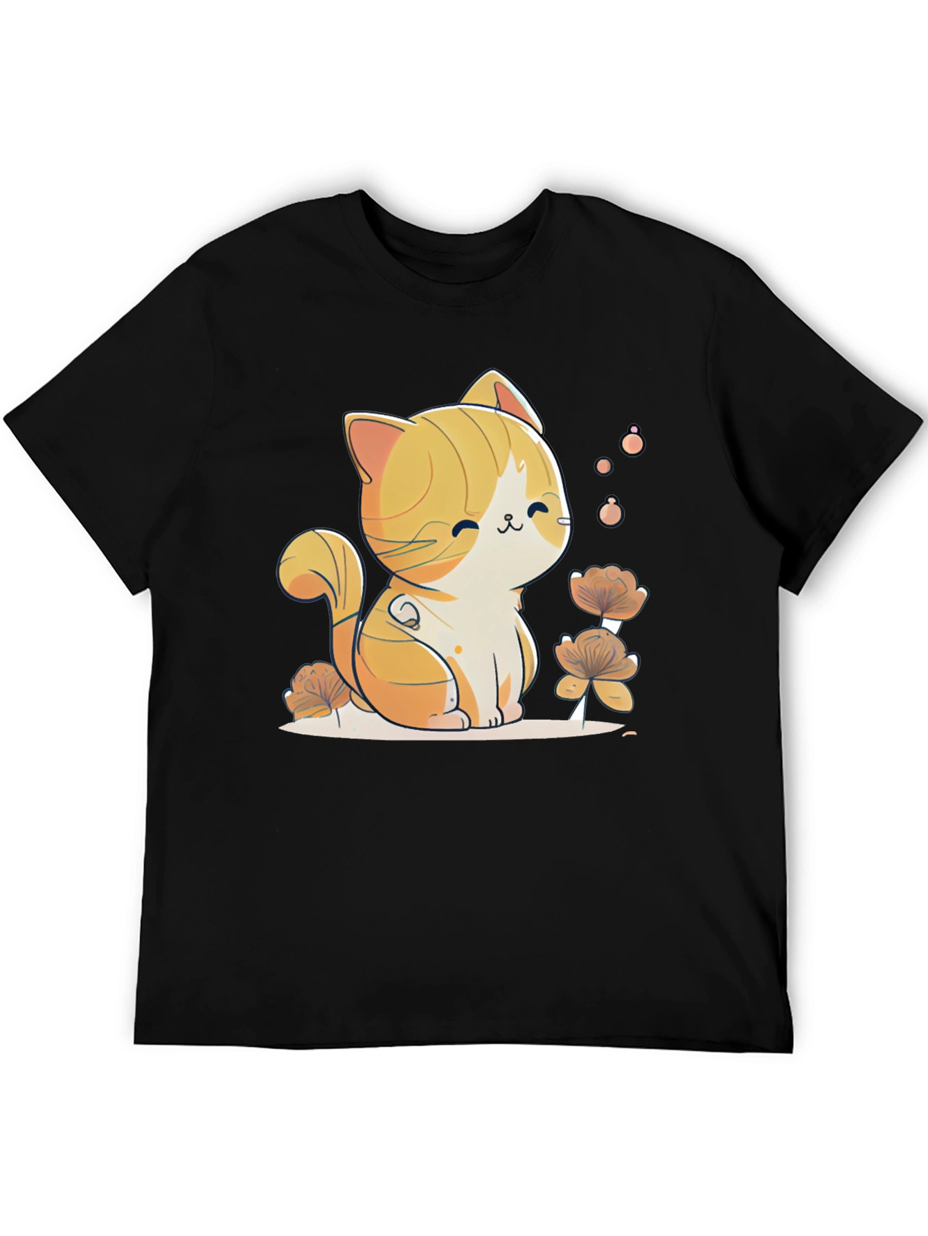 Cute Cat Graphic Tee - Black Cotton Comfort