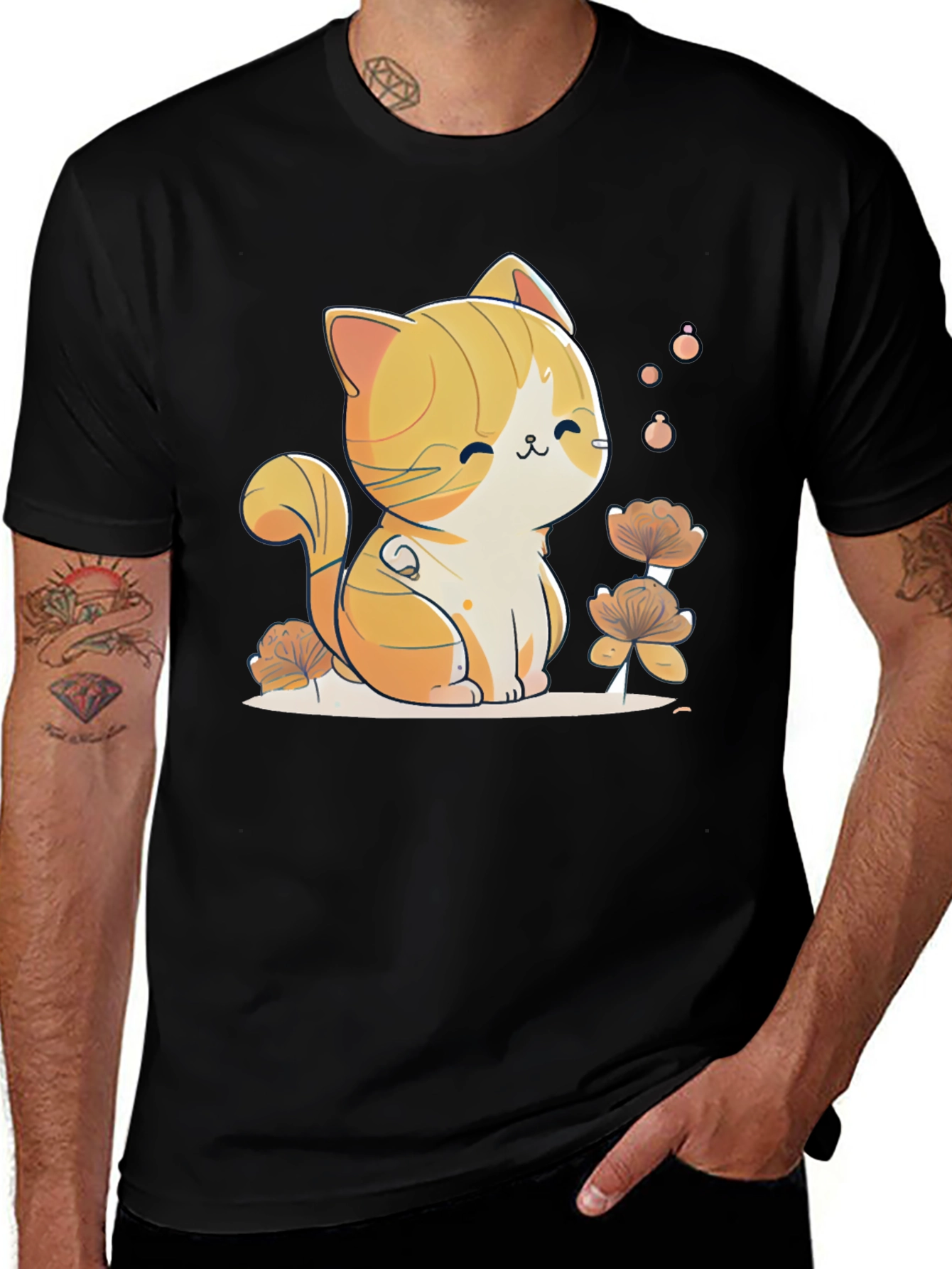 Cute Cat Graphic Tee - Black Cotton Comfort