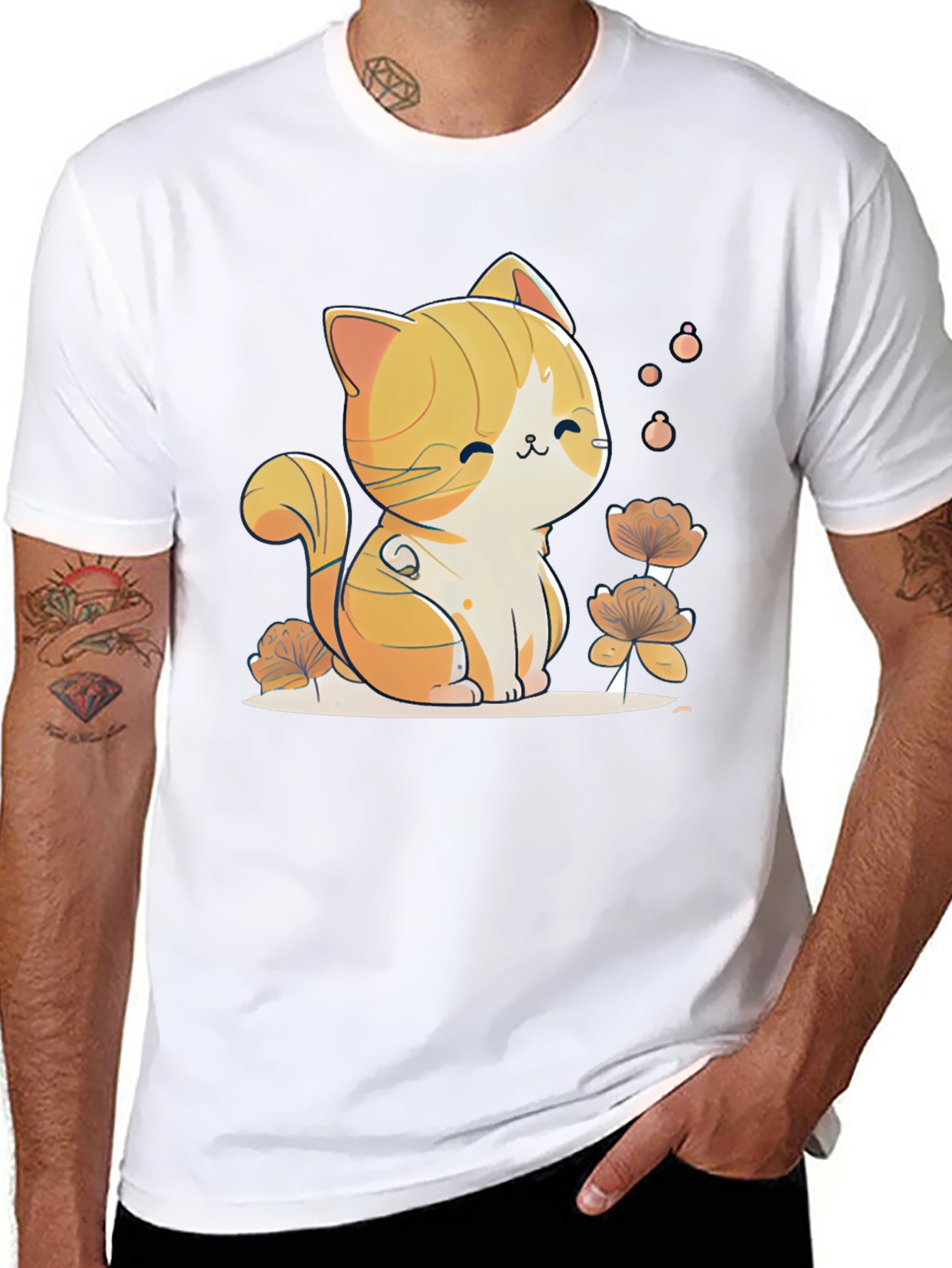 Cute Cat Graphic Tee - Black Cotton Comfort