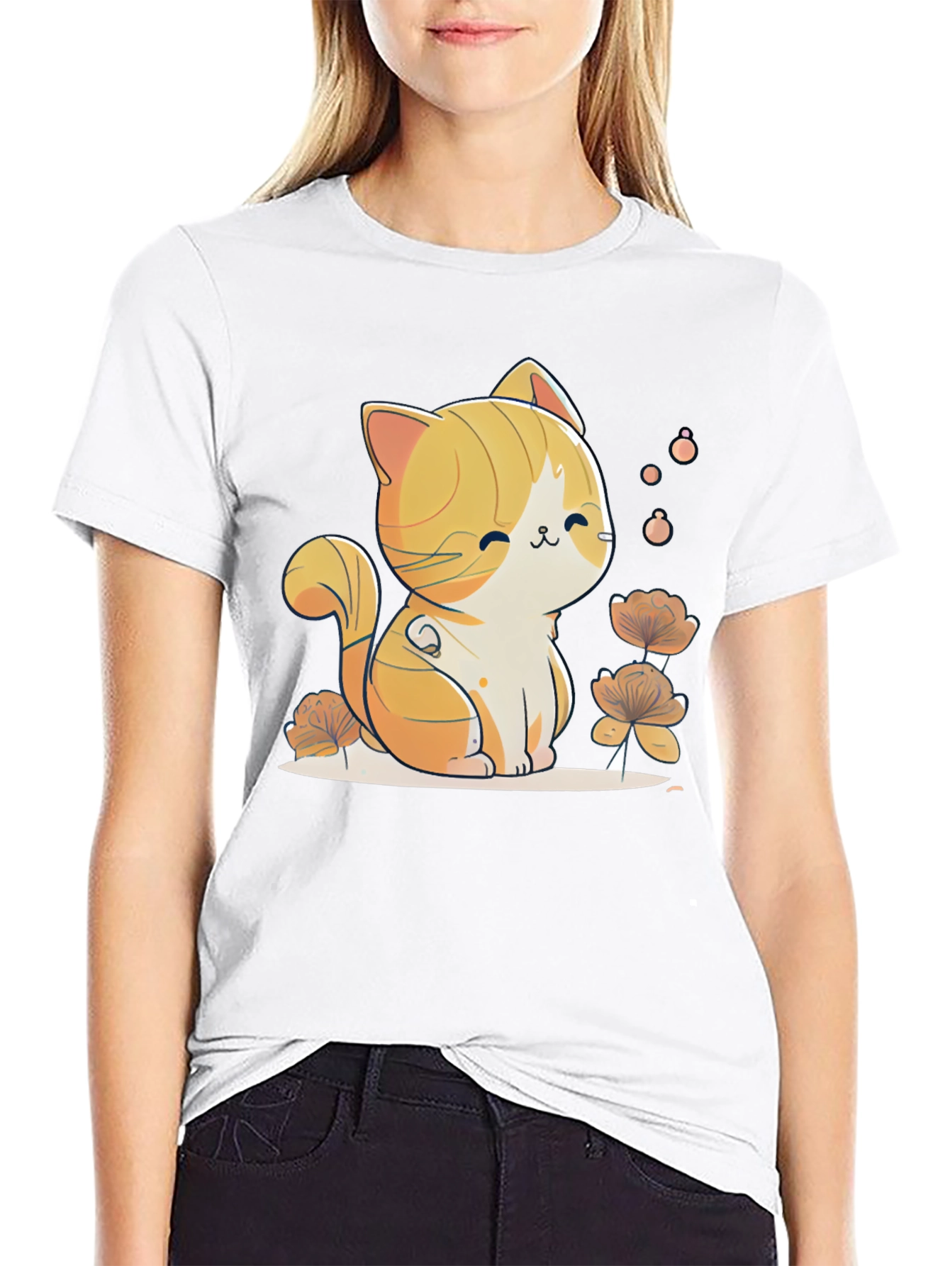 Cute Cat Graphic Tee - Black Cotton Comfort