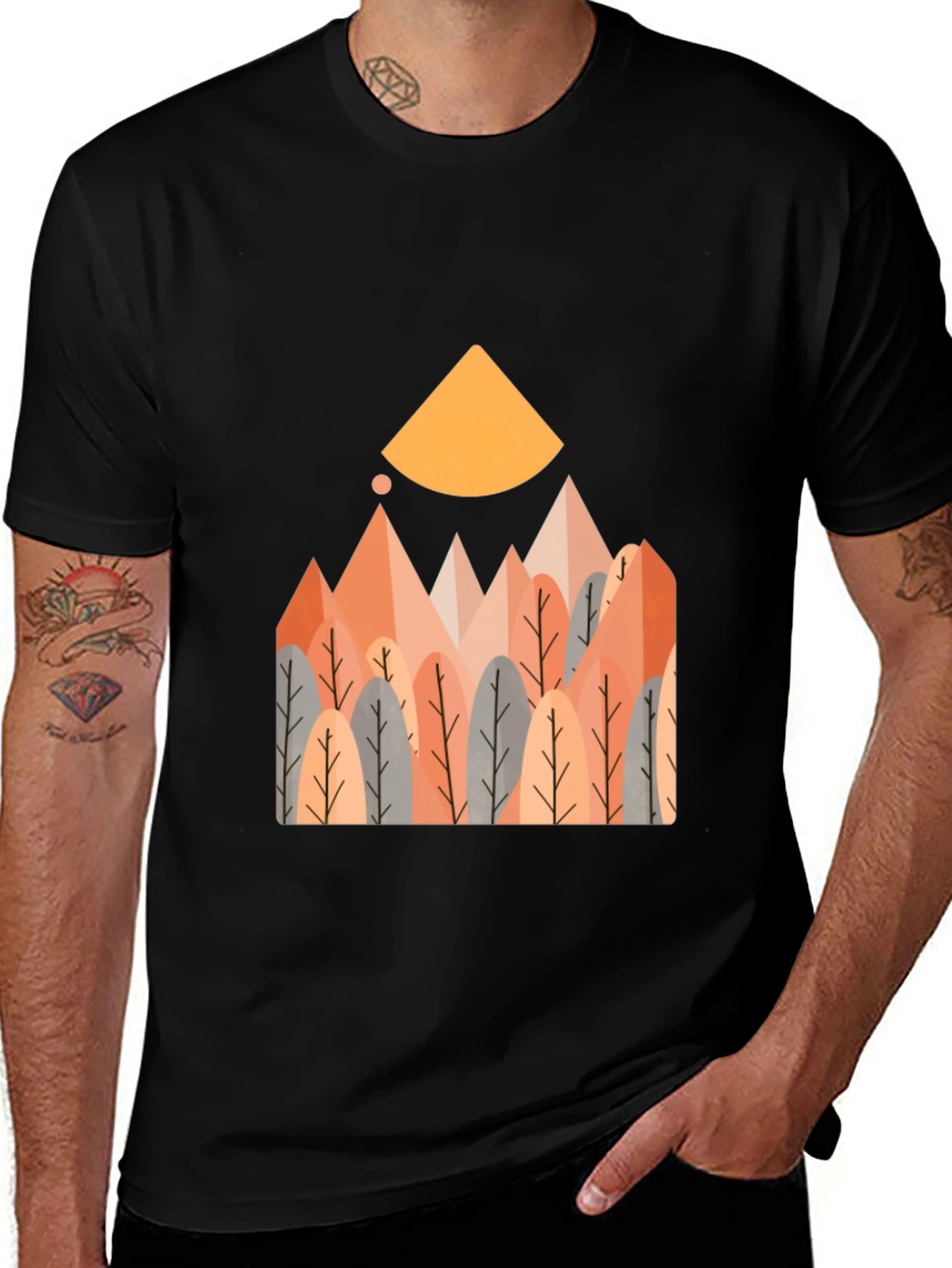 Geometric Forest Graphic Tee - Casual Style