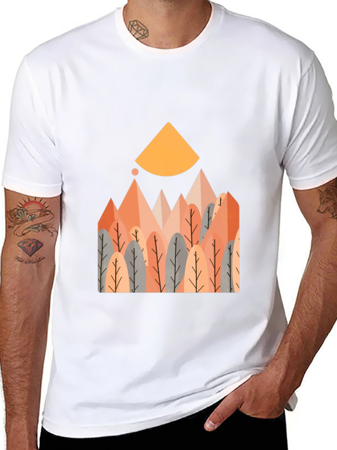 Geometric Forest Graphic Tee - Casual Style