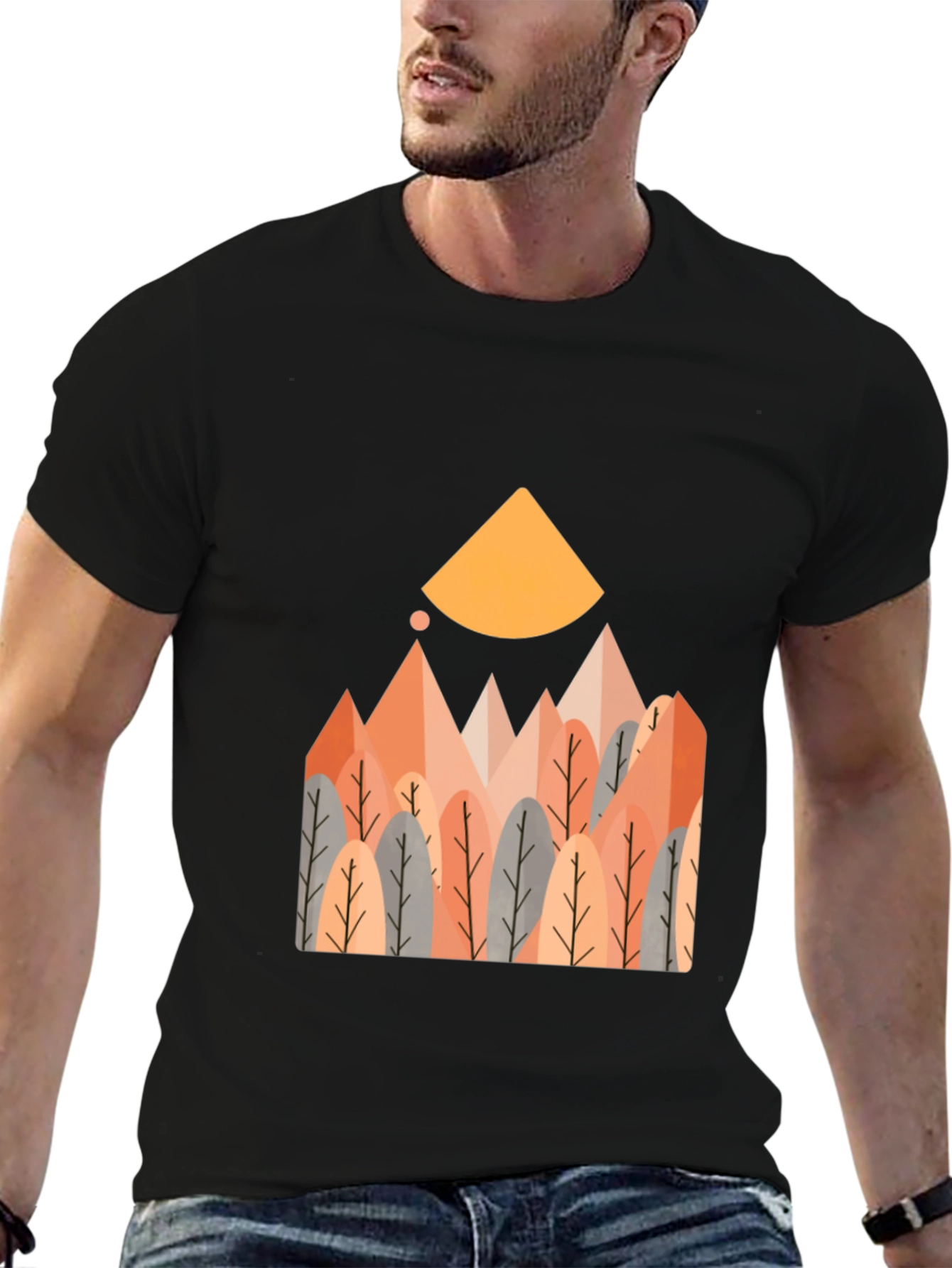 Geometric Forest Graphic Tee - Casual Style