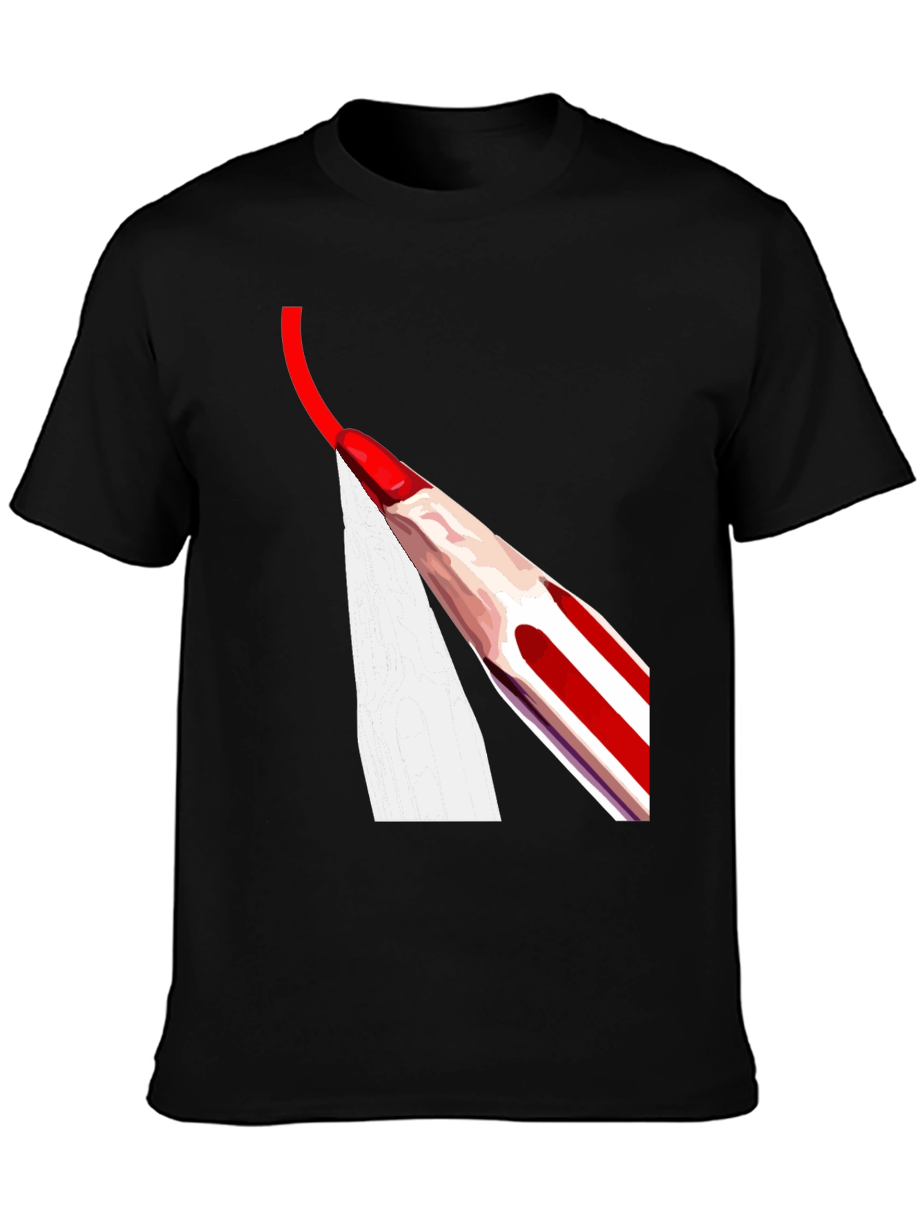 Red Pencil Drawing Mens Black T-Shirt