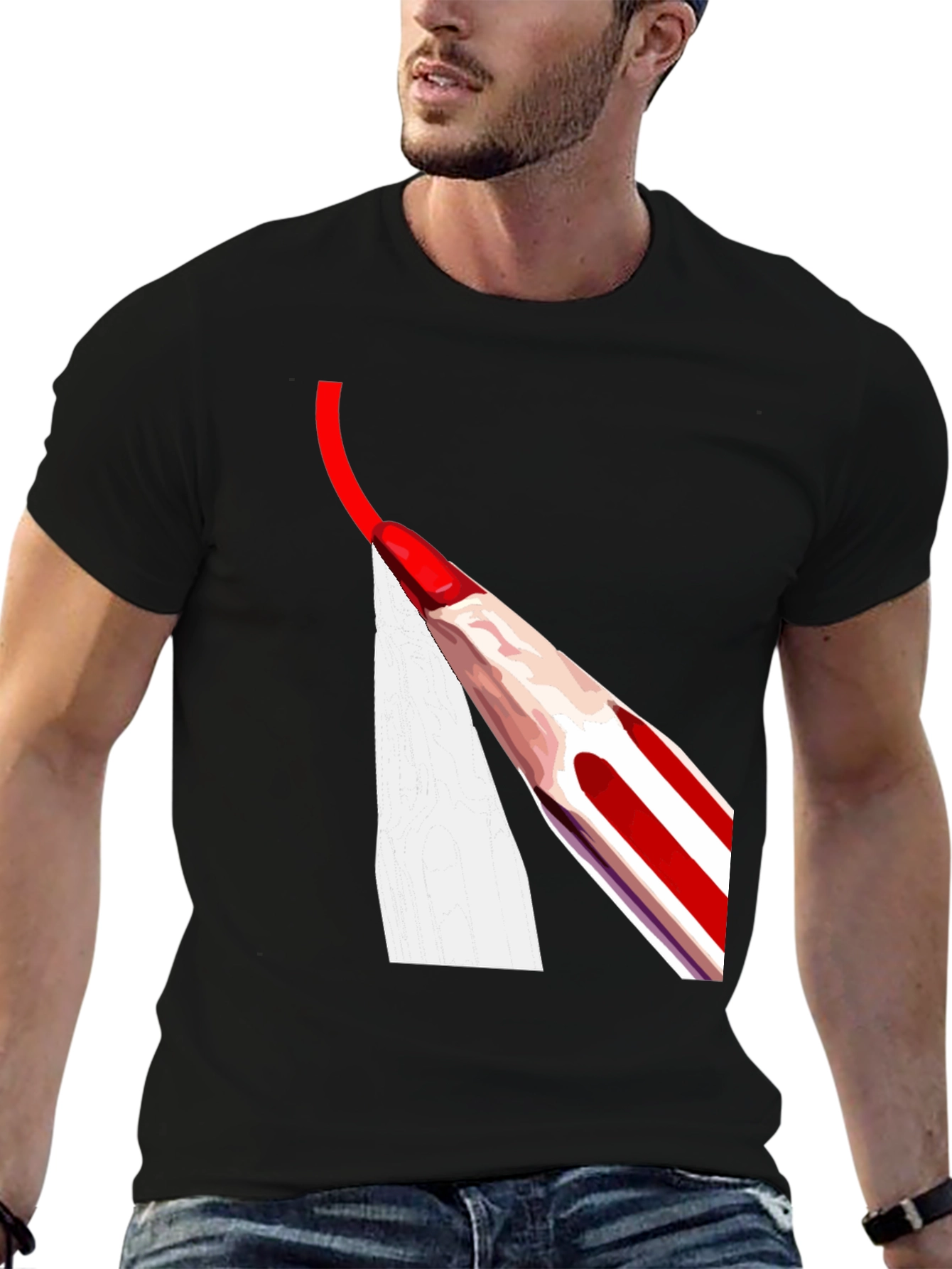 Red Pencil Drawing Mens Black T-Shirt